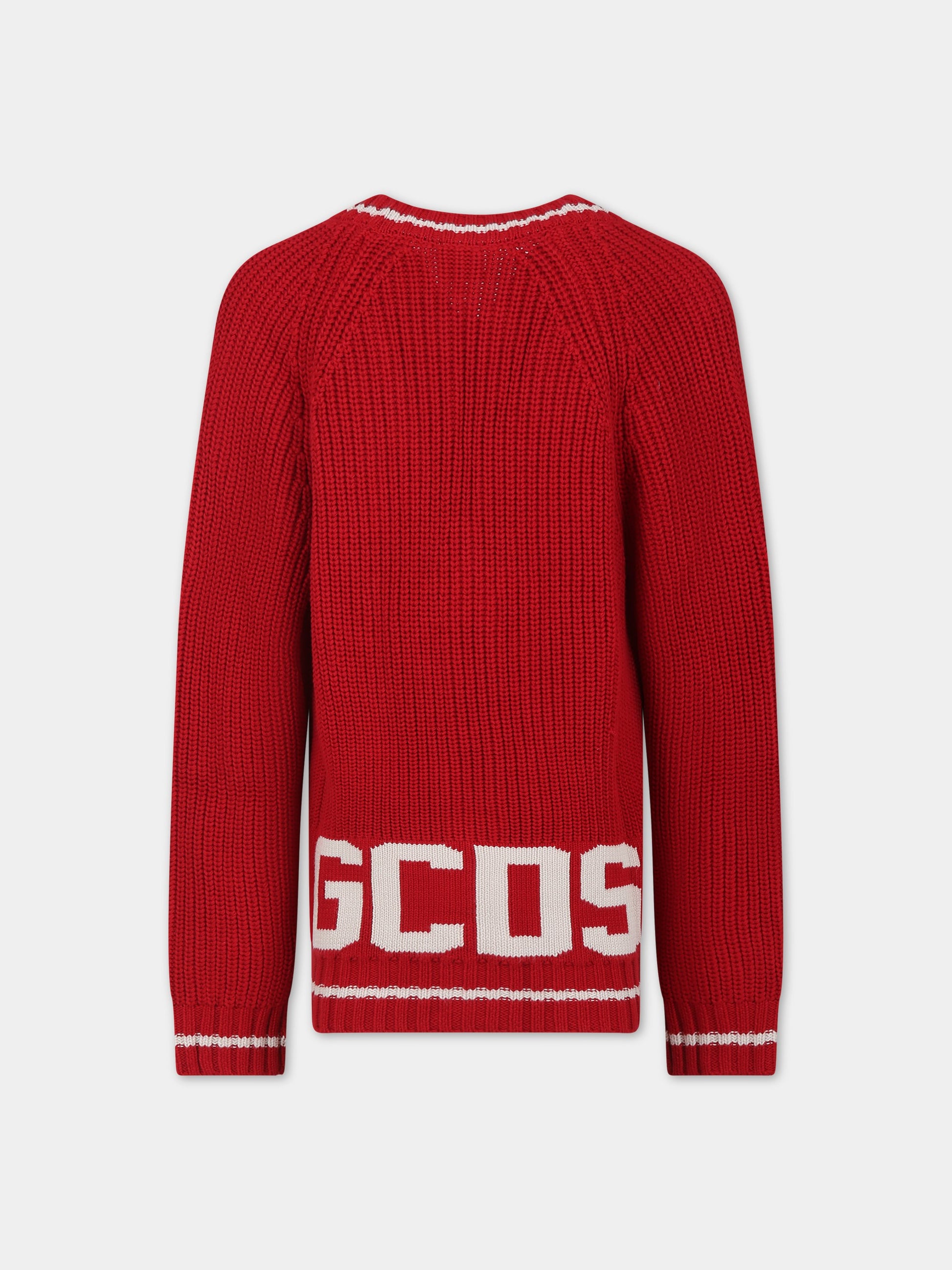 Cardigan rosso per bambini con logo,Gcds Kids,DMW00B LHE03 50975