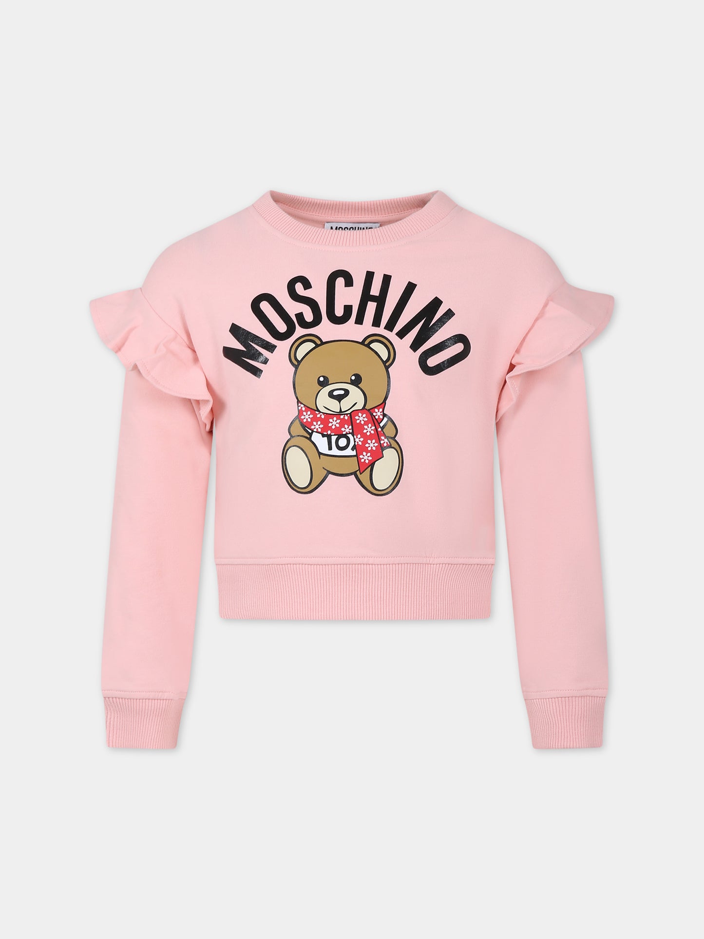 Felpa rosa per bambina con Teddy Bear e logo,Moschino Kids,HDF05B LDA53 50209