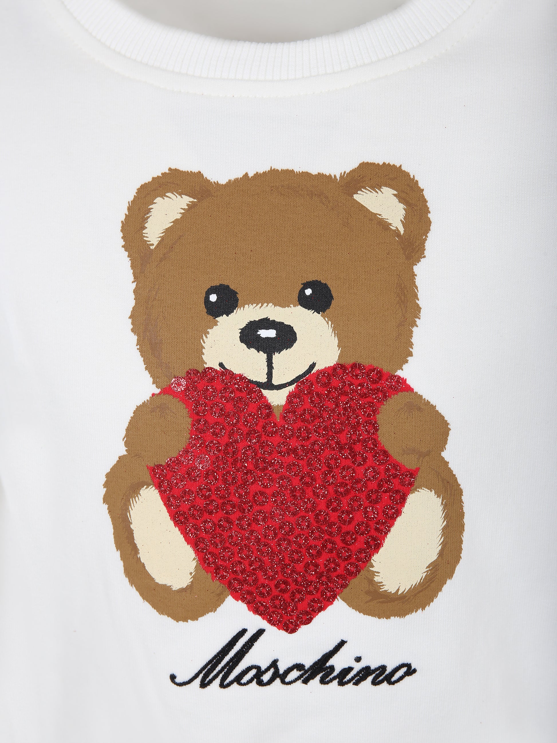 Felpa bianca per bambina con Teddy Bear e cuore,Moschino Kids,HDF05E LDA14 10063