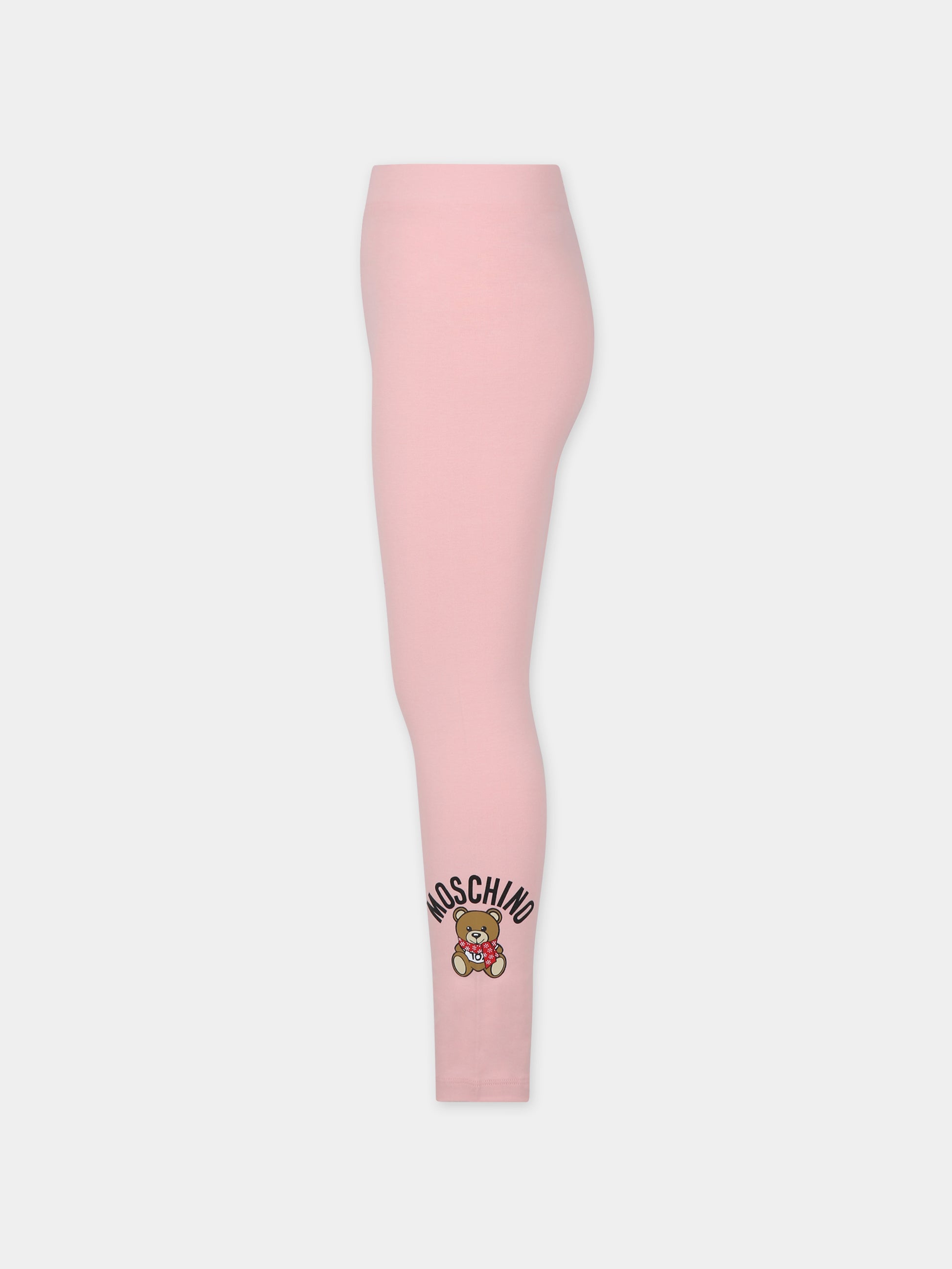 Leggins rosa per bambina con teddy bear,Moschino Kids,HDP05H LBA37 50209