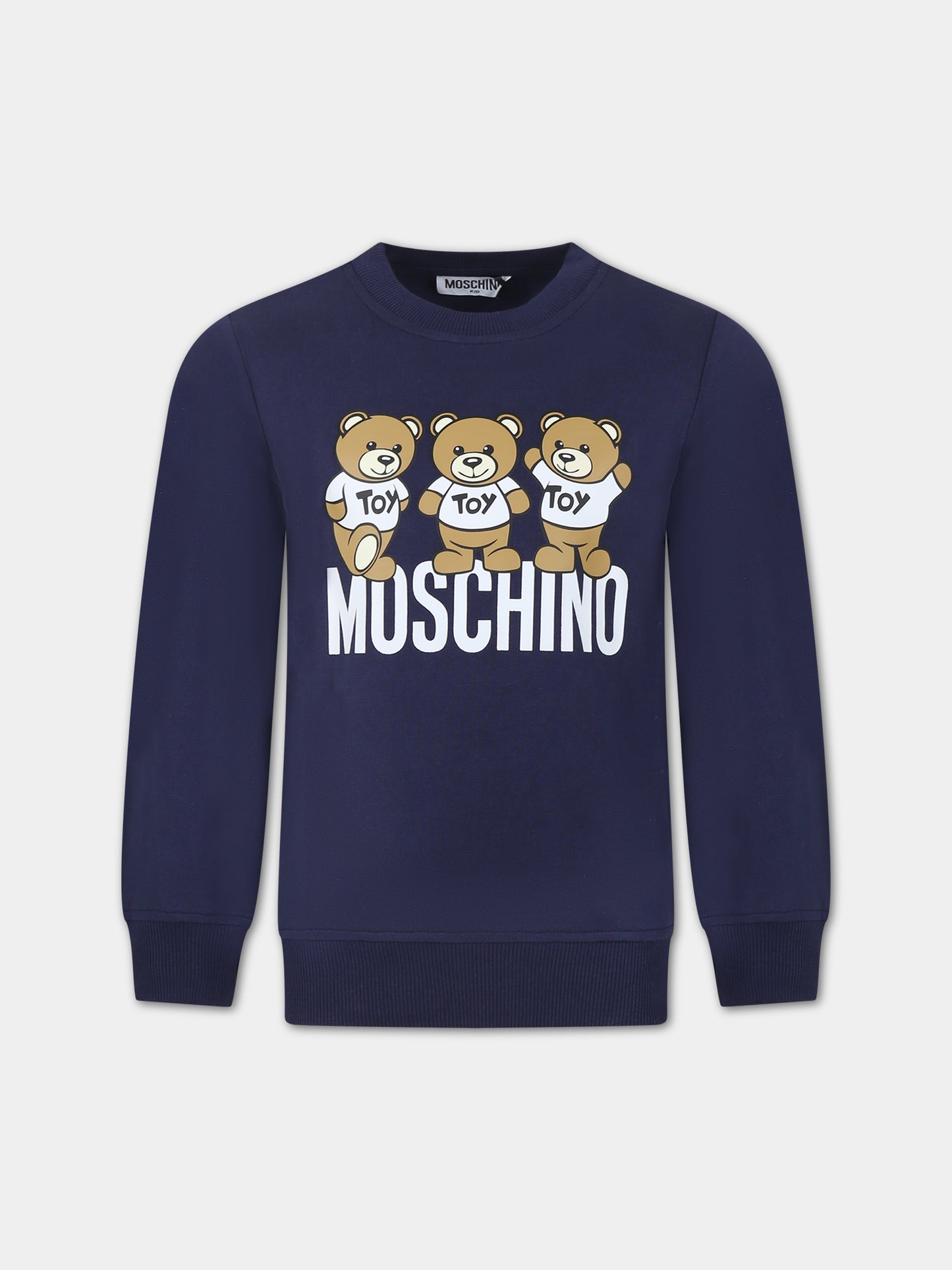 Felpa blu per bambino con Teddy Bears e logo,Moschino Kids,HUF07R LCA40 40016