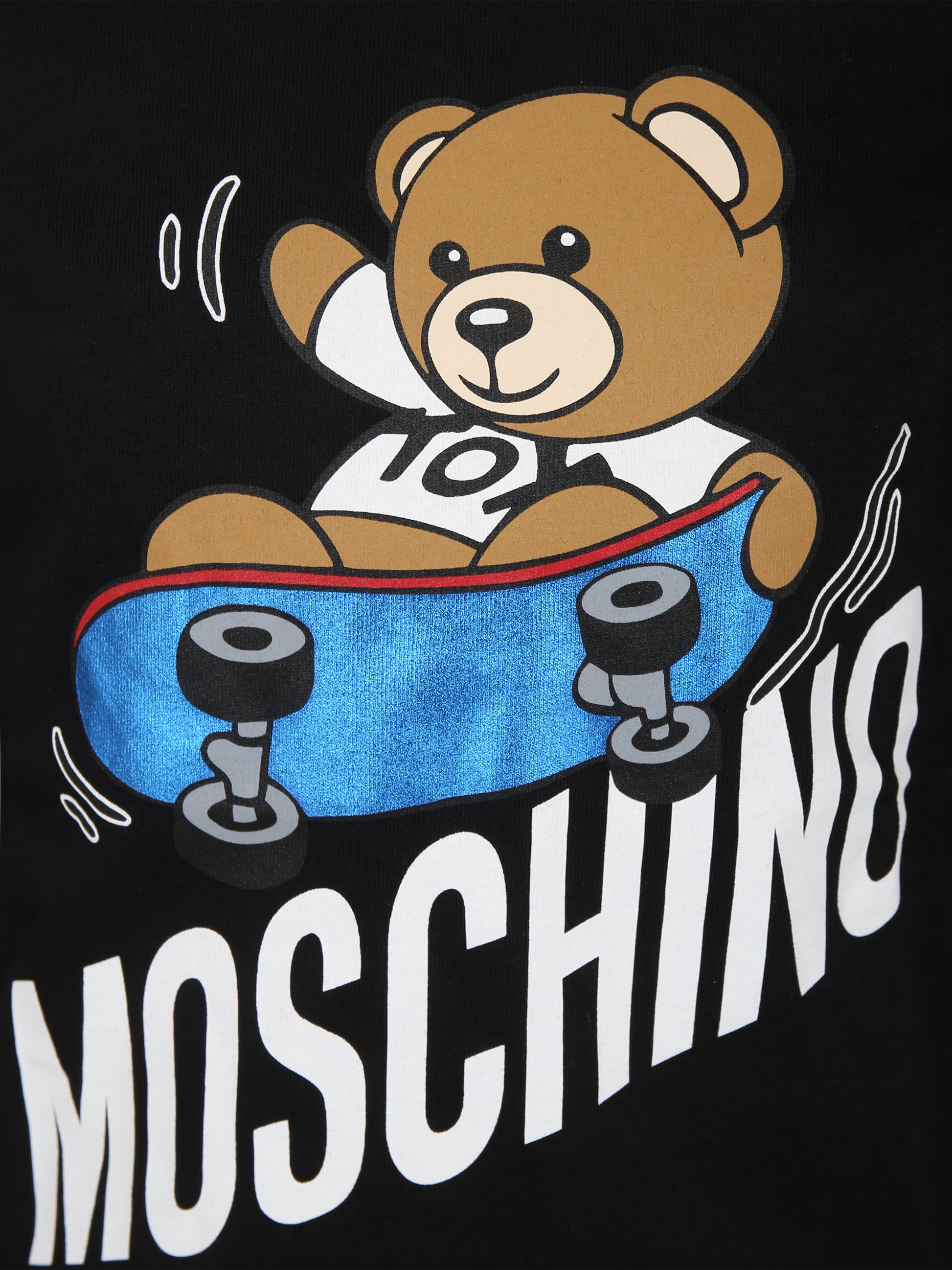 T-shirt nera per bambino con Teddy Bear e skateboard,Moschino Kids,HUO00S LAA20 60100
