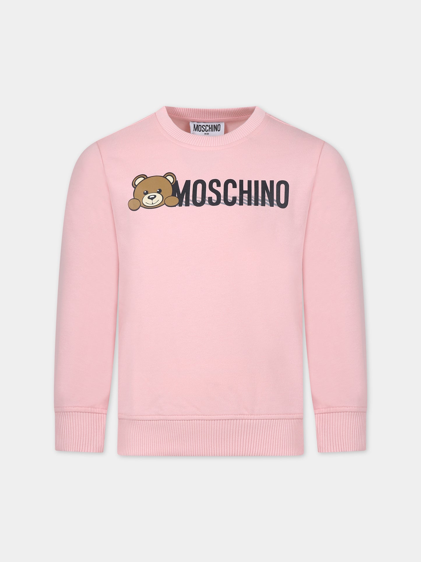 Felpa rosa per bambini con logo,Moschino Kids,HWF05R LCA40 50209