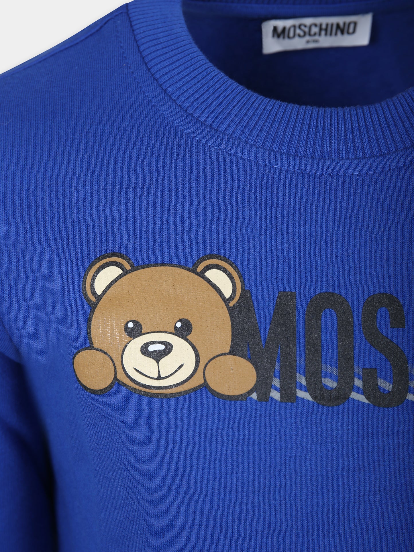 Felpa blu per bambini con logo,Moschino Kids,HWF05R LCA40 40457