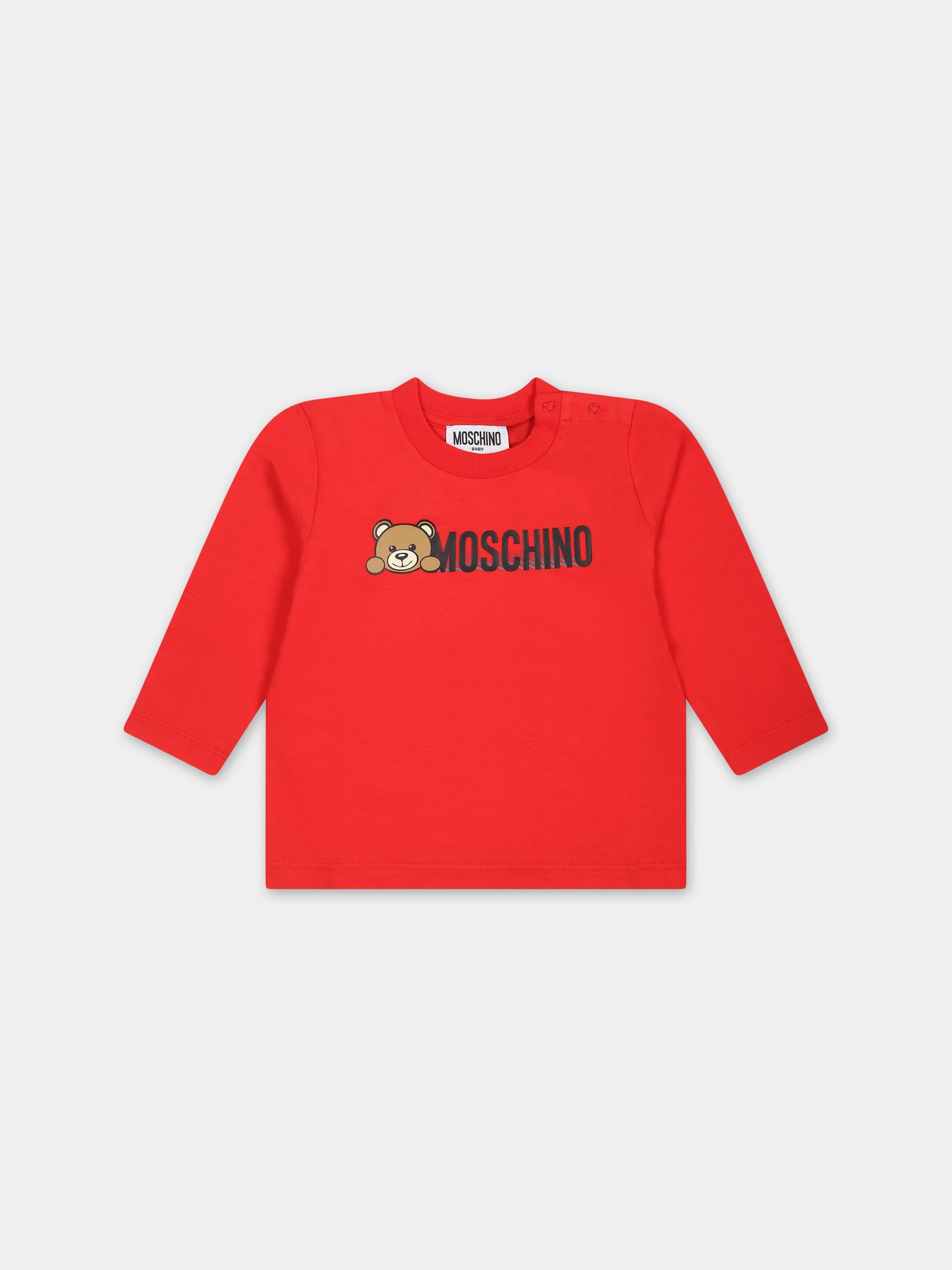 T-shirt rossa per neonati con Teddy Bear e logo,Moschino Kids,MTO00D LAA01 50109