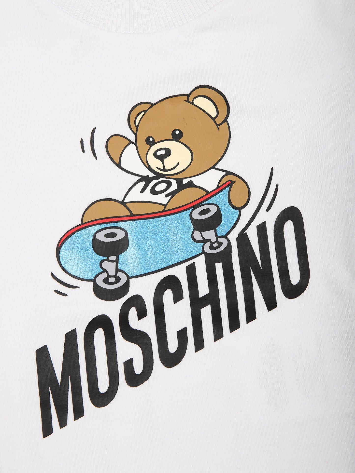 T-shirt bianca per neonato con Teddy Bear e skateboard,Moschino Kids,MTO00E LBA14 10101