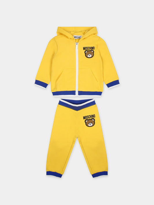 Completo giallo per neonato con Teddy Bear e logo,Moschino Kids,MUK04J LCA15 50082
