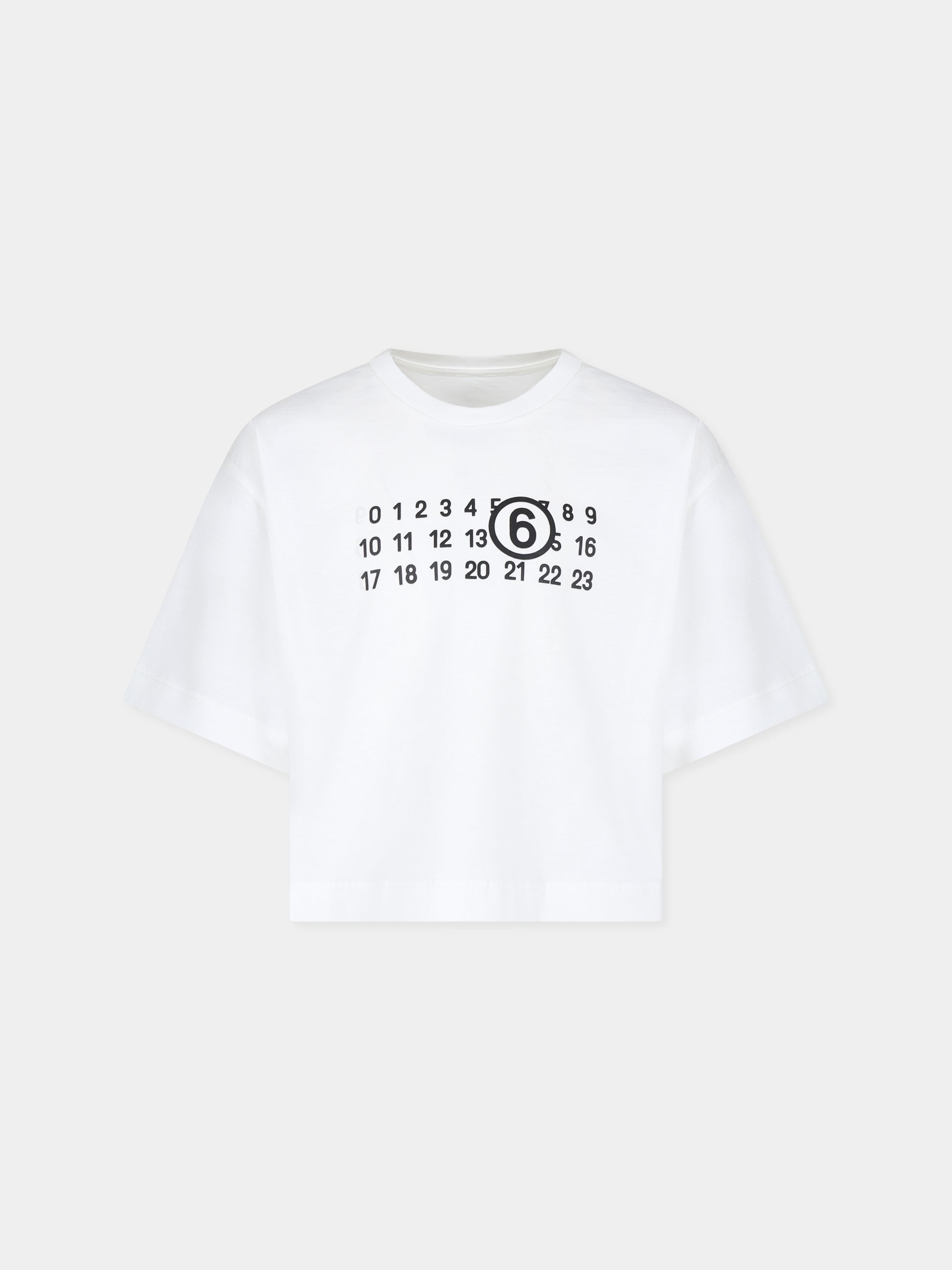 T-shirt crop bianca per bambina con stampa numeri,Mm6 Maison Margiela,M60672 MM04I MM6T105U M6102