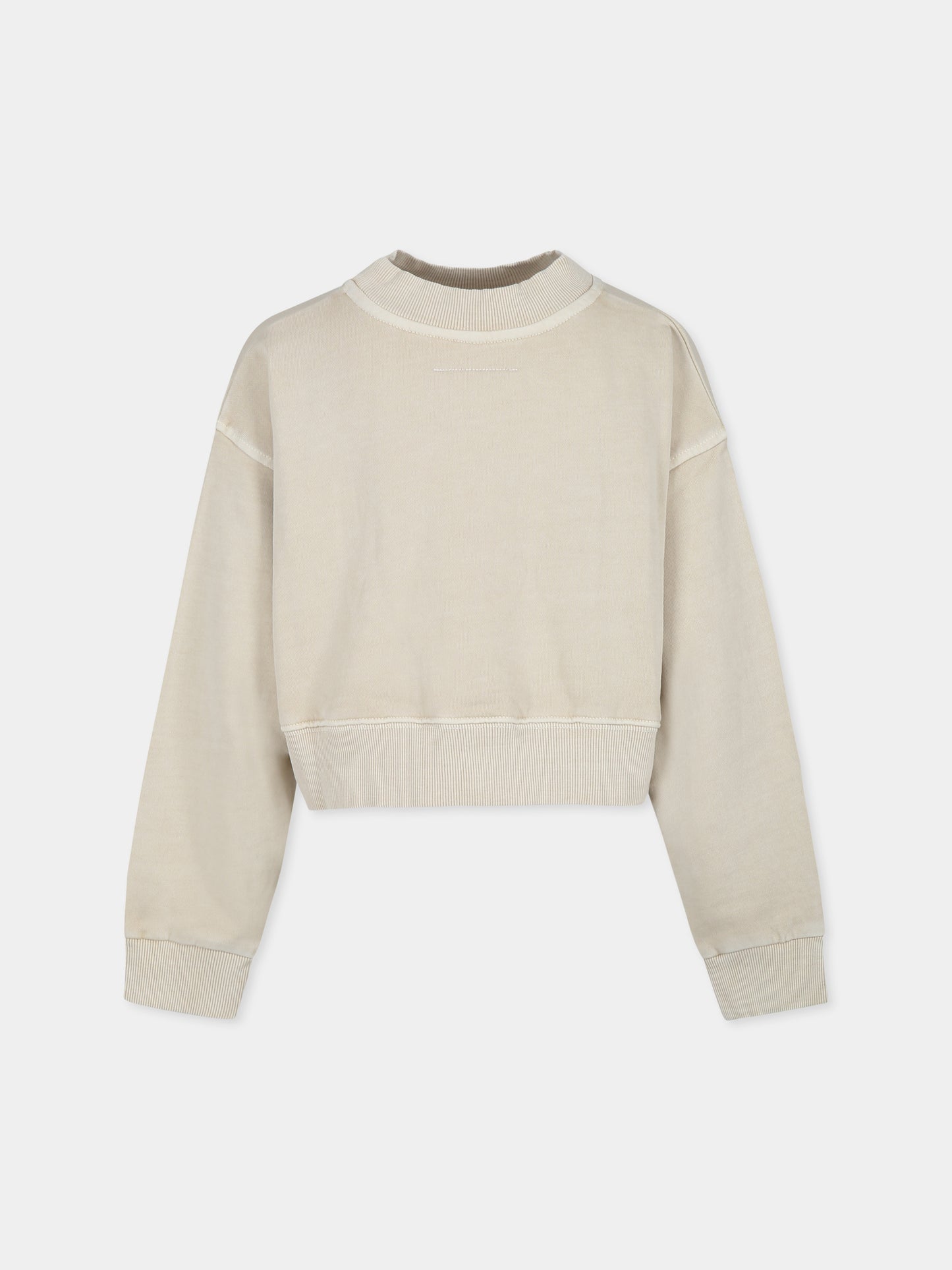 Felpa crop beige per bambina con logo,Mm6 Maison Margiela,M60683 MM03Z MM6S97U M6705