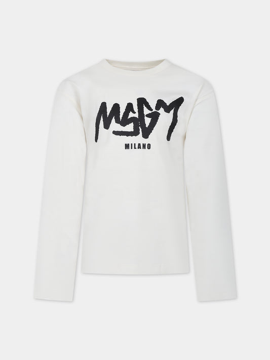 T-shirt avorio per bambino con logo,Msgm Kids,F3MSJBTH202 013