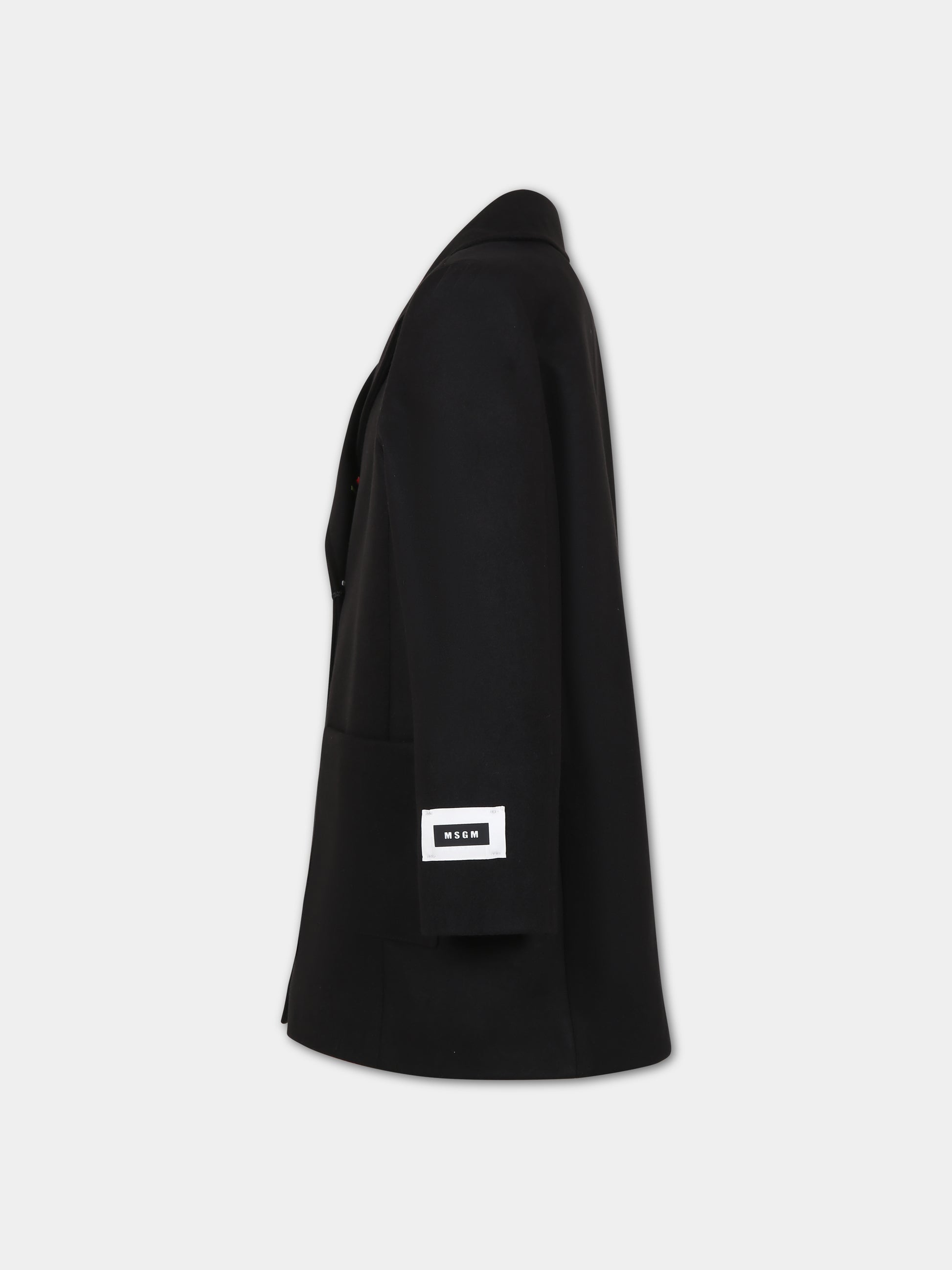 Cappotto nero per bambini con logo,Msgm Kids,F3MSJUCO180 110