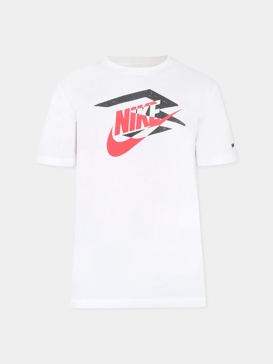 White t-shirt for boy with logo print