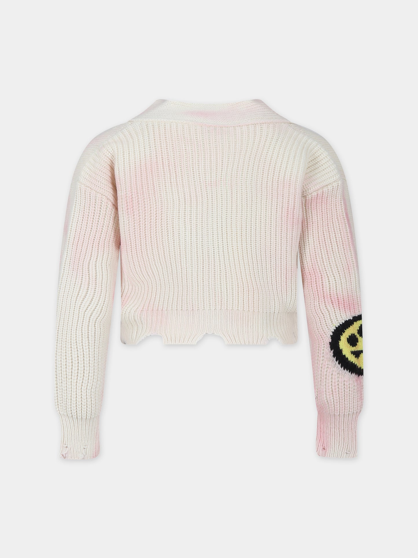Cardigan avorio per bambina con logo e smile,Barrow,F3BKJGCA038 BW014