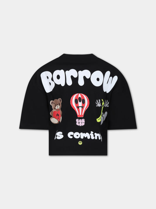 T-shirt nera per bambina con stampa multicolor,Barrow,F3BKJGTH078 110