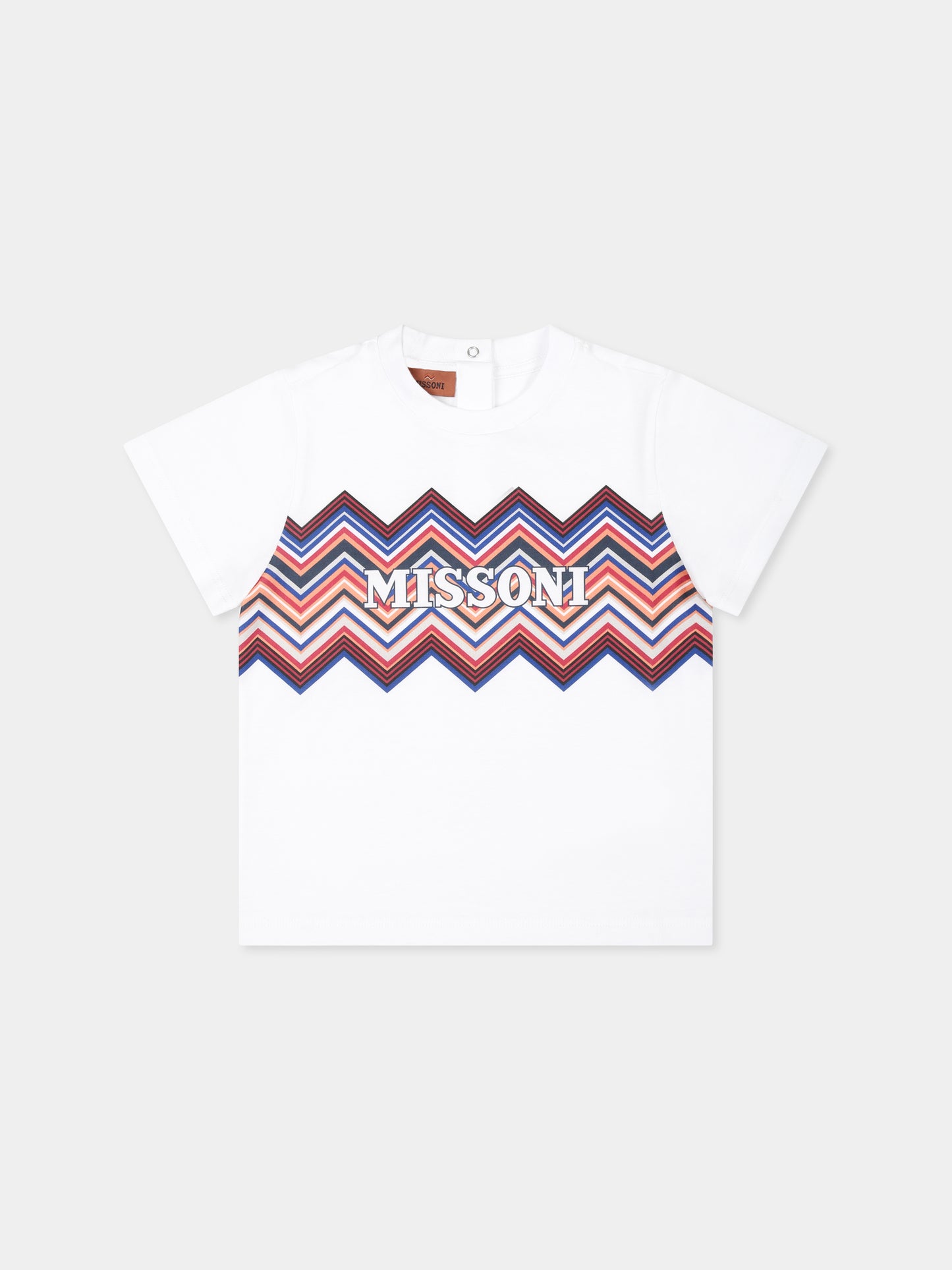 T-shirt bianca per neonato con motivo chevron e logo,Missoni,MV8521 J0177 101MC