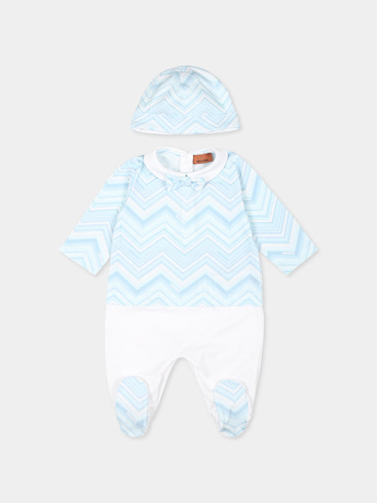 Set tutina celeste per neonato con motivo chevron,Missoni,MVB520 J0443 100CE