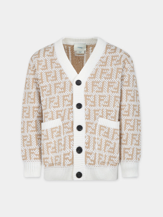 Cardigan beige per bambini con doppia F,Fendi Kids,JUG044 AMJF F1PCP