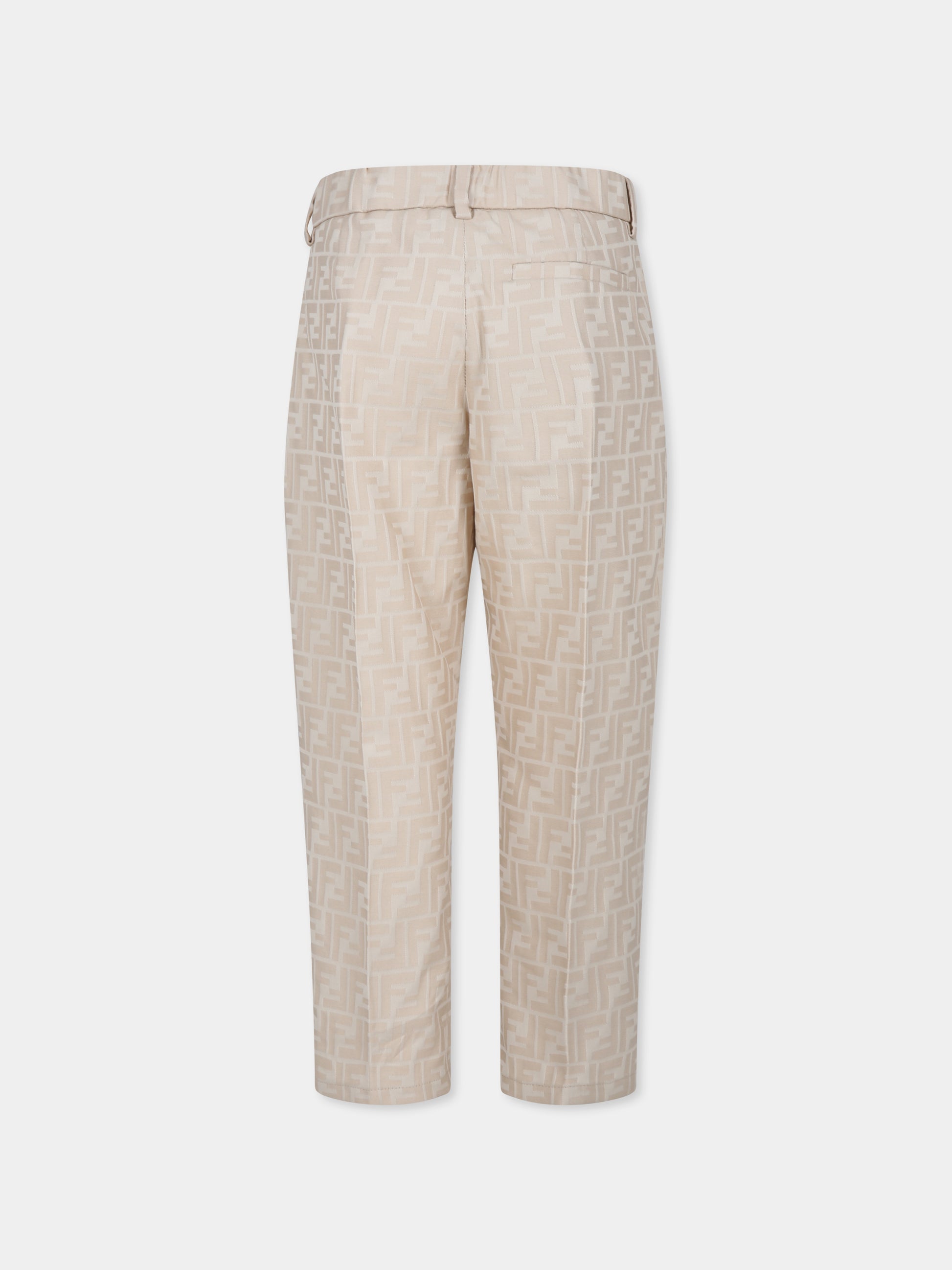 Pantaloni beige per bambino con FF,Fendi Kids,JMF490 AQTV F1P2N