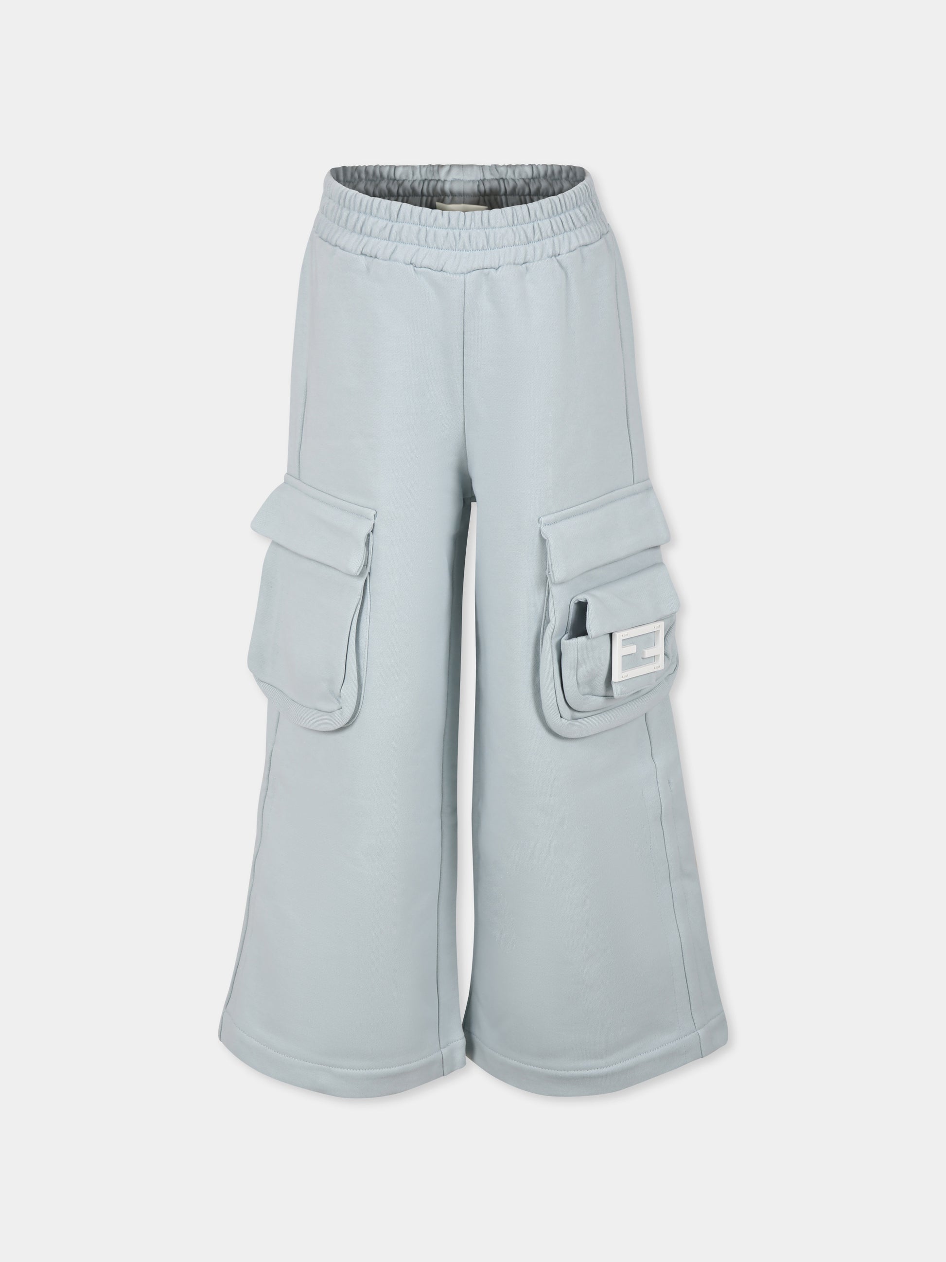 Pantaloni celesti per bambini con FF,Fendi Kids,JFF302 5V0 F08S8