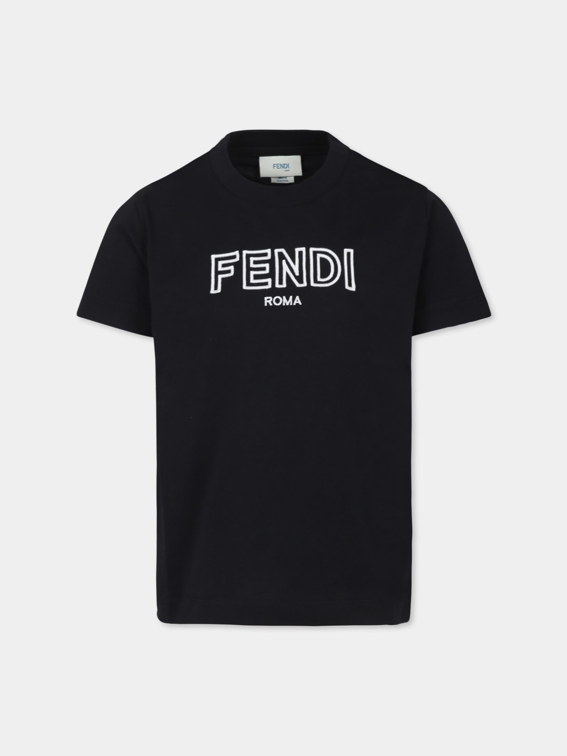 T-shirt nera per bambini con logo Fendi,Fendi Kids,JUI159 7AJ F0RWK