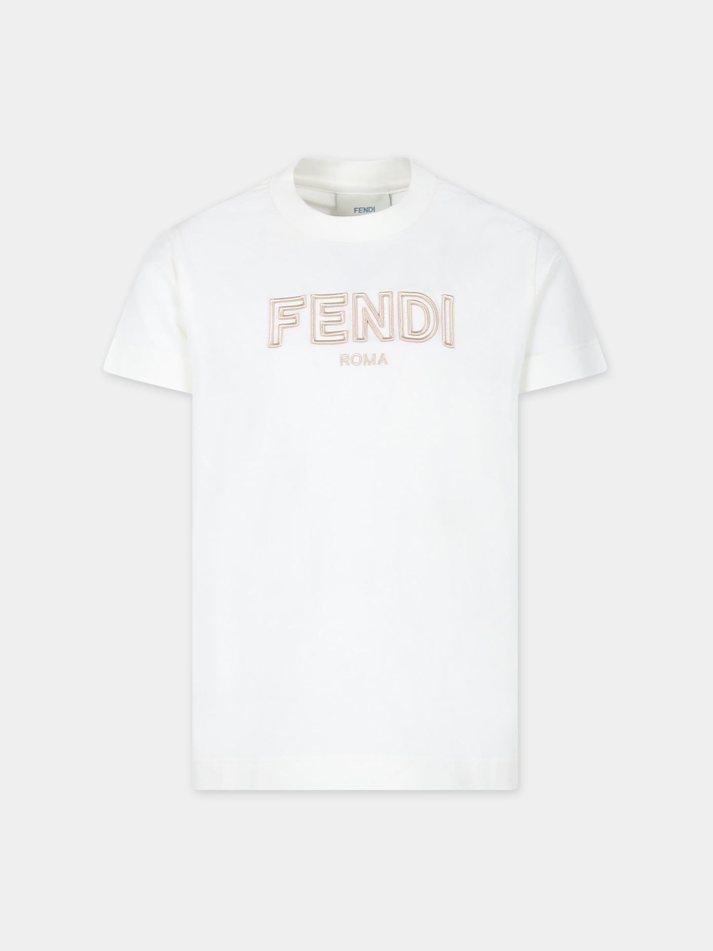 T-shirt bianca per bambini con logo Fendi,Fendi Kids,JUI159 7AJ F1PCP