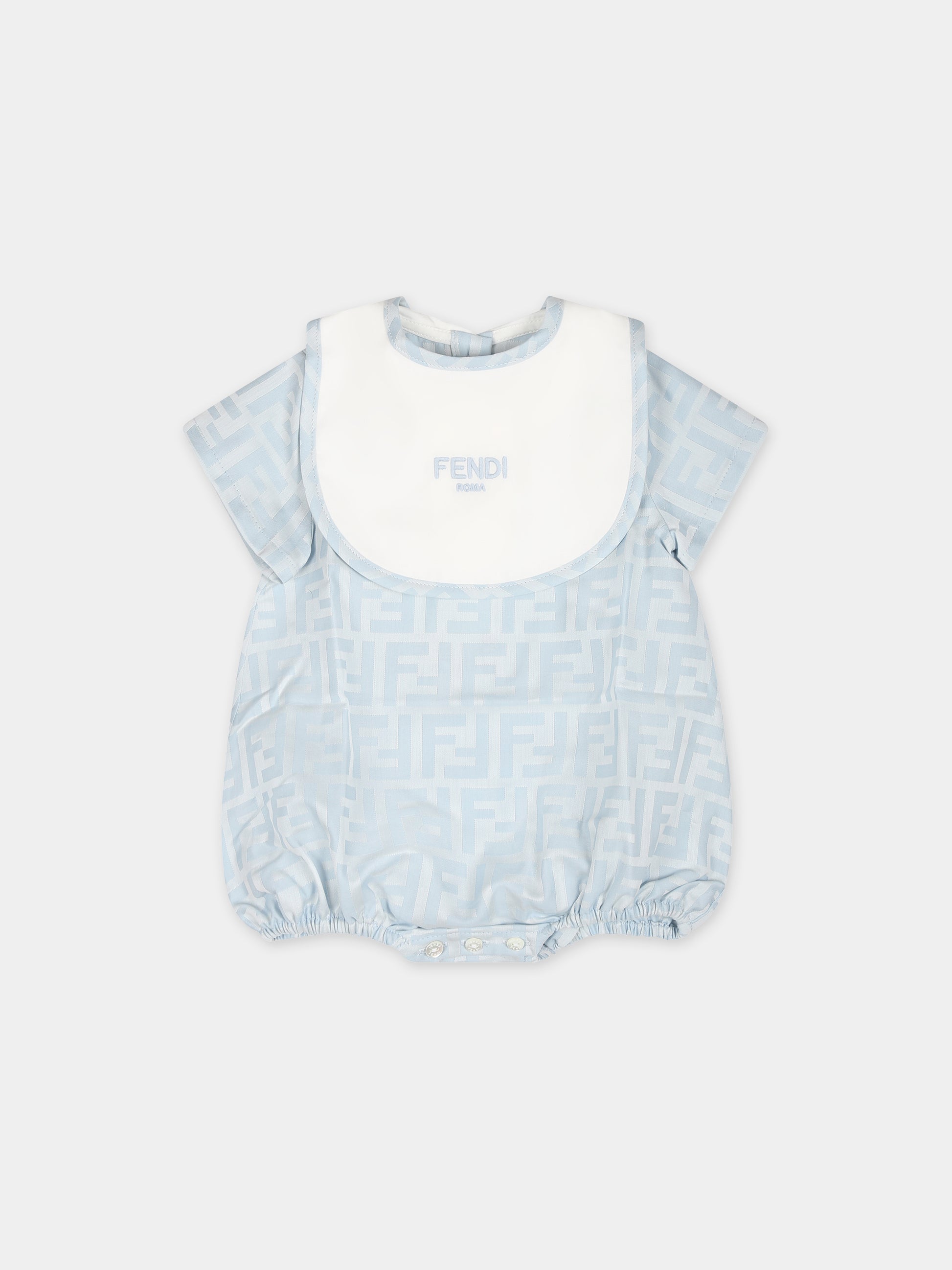 Set pagliaccetto celeste per neonato con doppia F,Fendi Kids,BUL074 ARSY F19J4