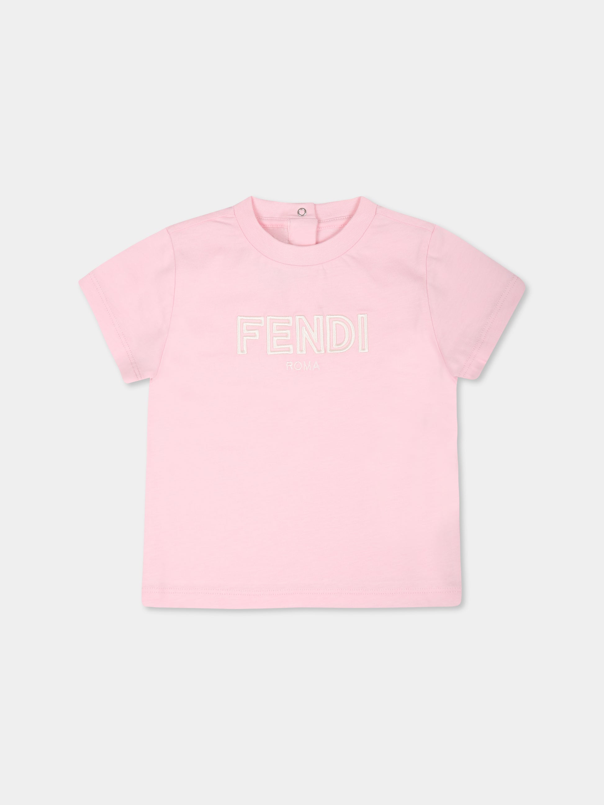 T-shirt rosa per neonata con logo,Fendi Kids,BUI081 7AJ F1N16