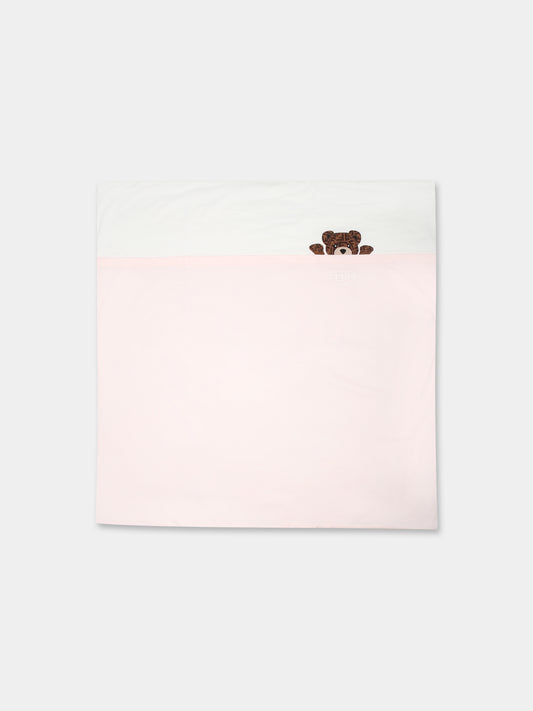Coperta rosa per neonata con orsetto e logo Fendi,Fendi Kids,BUJ282 ST8 F0C11