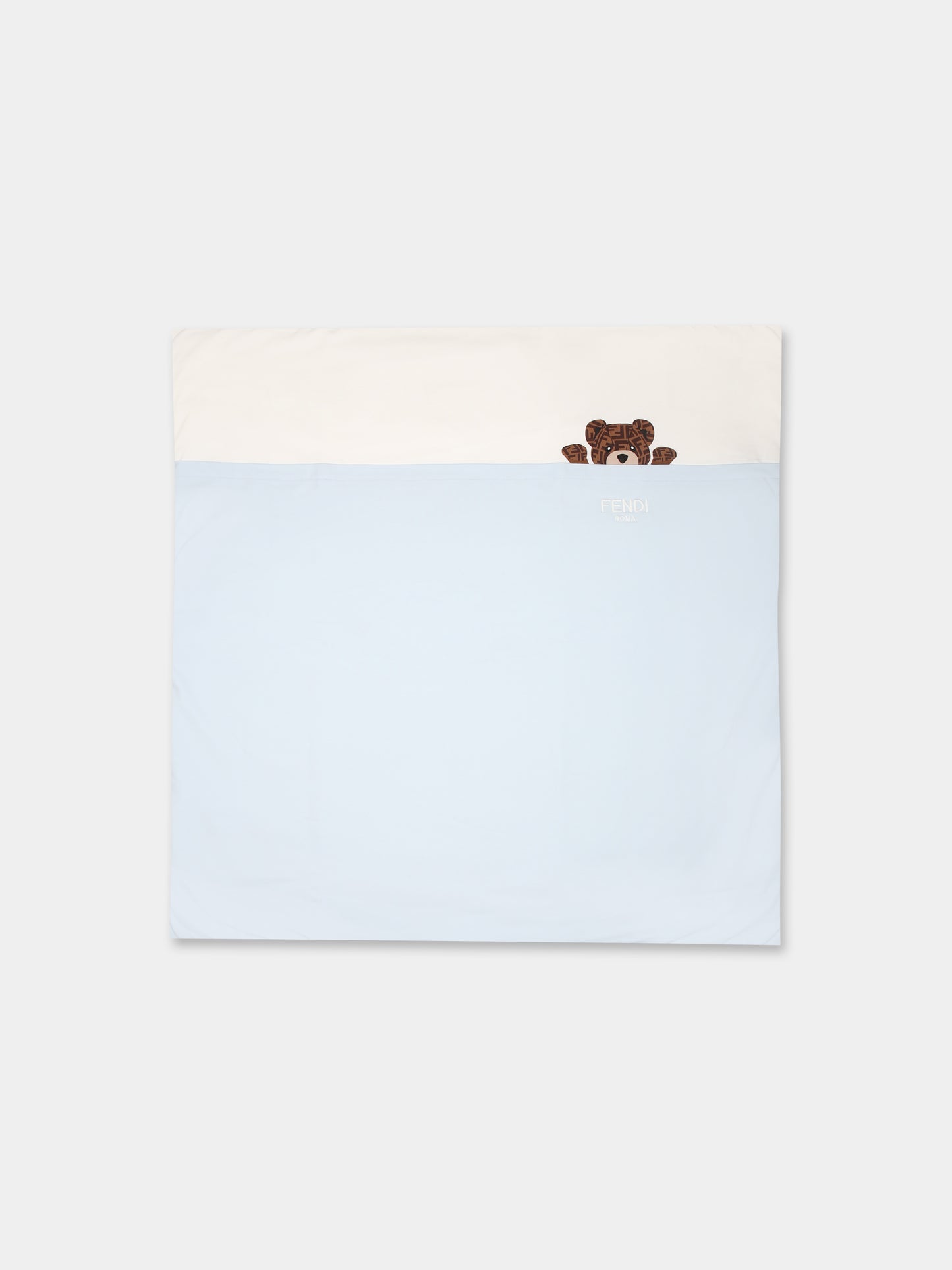 Coperta celeste per neonato con orsetto e logo Fendi,Fendi Kids,BUJ282 ST8 F19J4