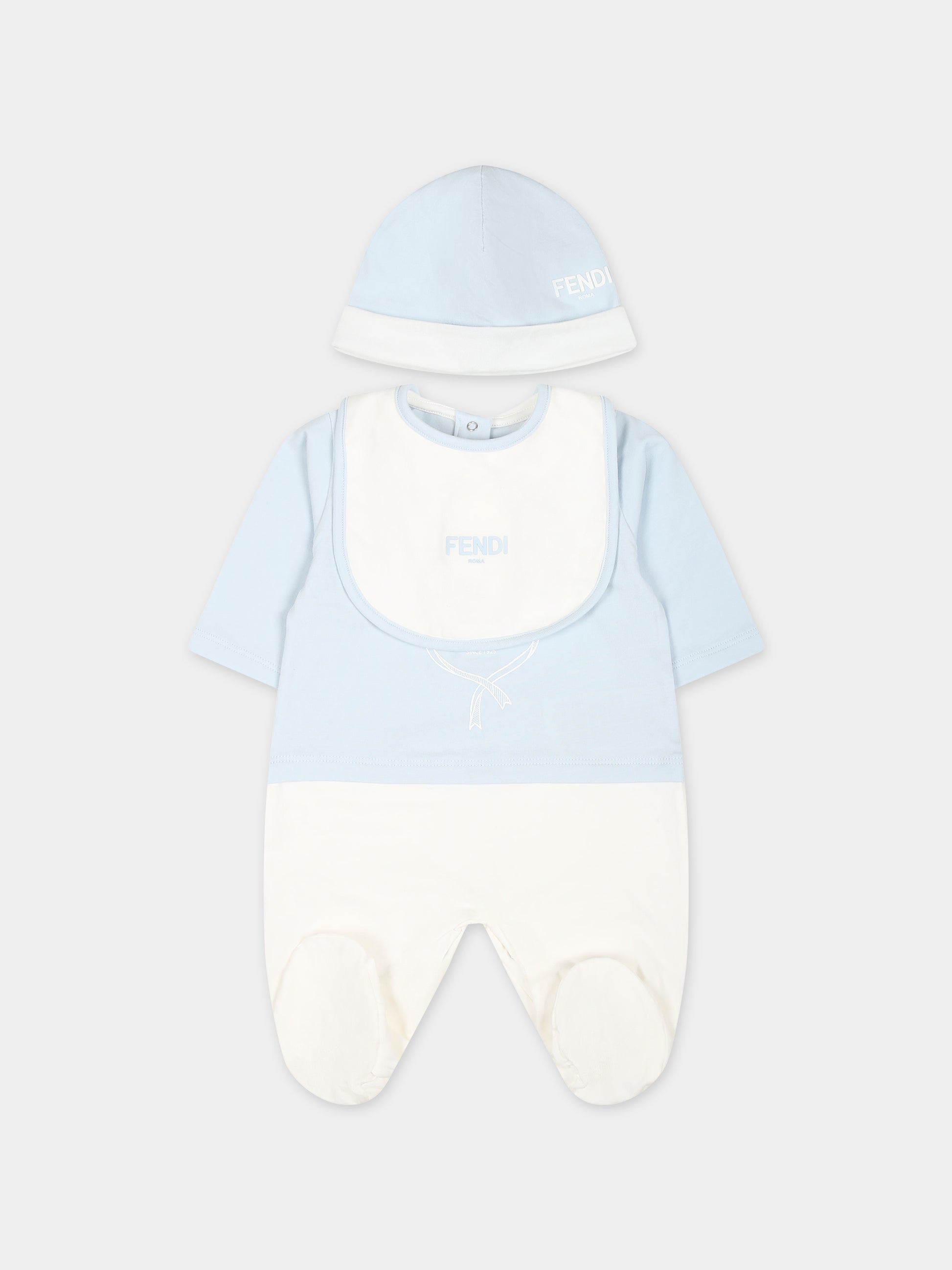 Set tutina celeste per neonato con stemma Fendi,Fendi Kids,BUK120 ST8 F19J4