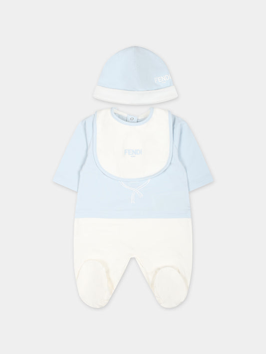 Set tutina celeste per neonato con stemma Fendi,Fendi Kids,BUK120 ST8 F19J4