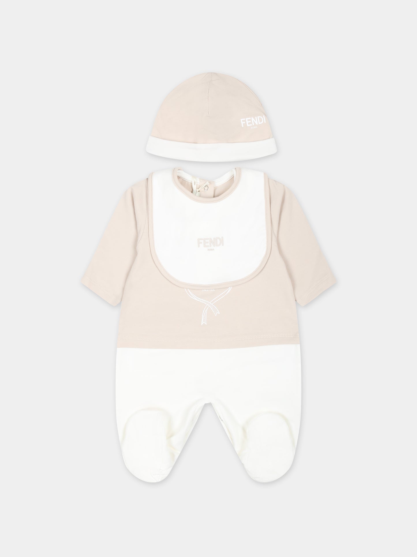 Set tutina beige per neonati con stemma Fendi,Fendi Kids,BUK120 ST8 F19J5