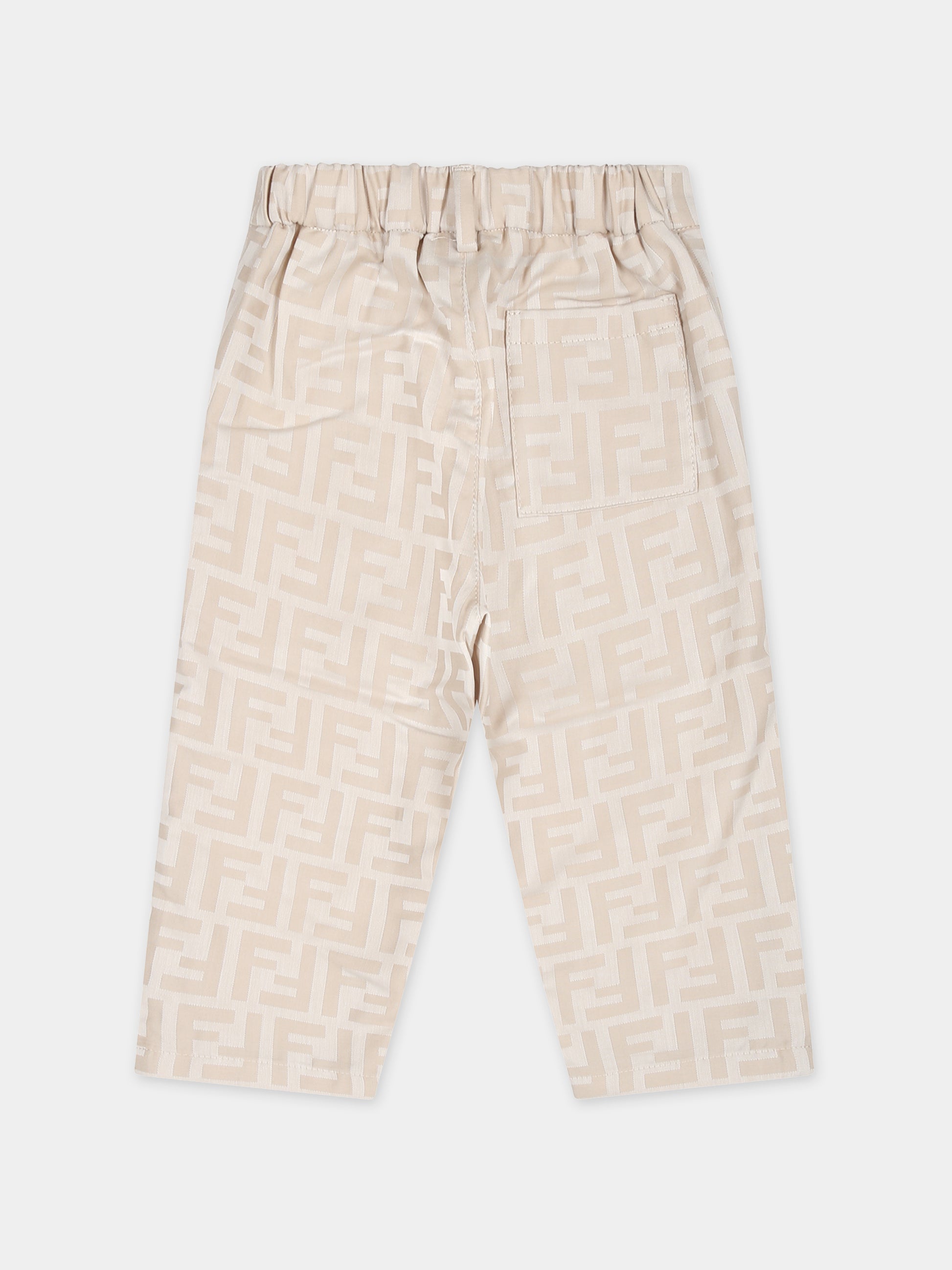 Pantaloni beige per neonato con doppia F,Fendi Kids,BUF230 ARSY F19J5