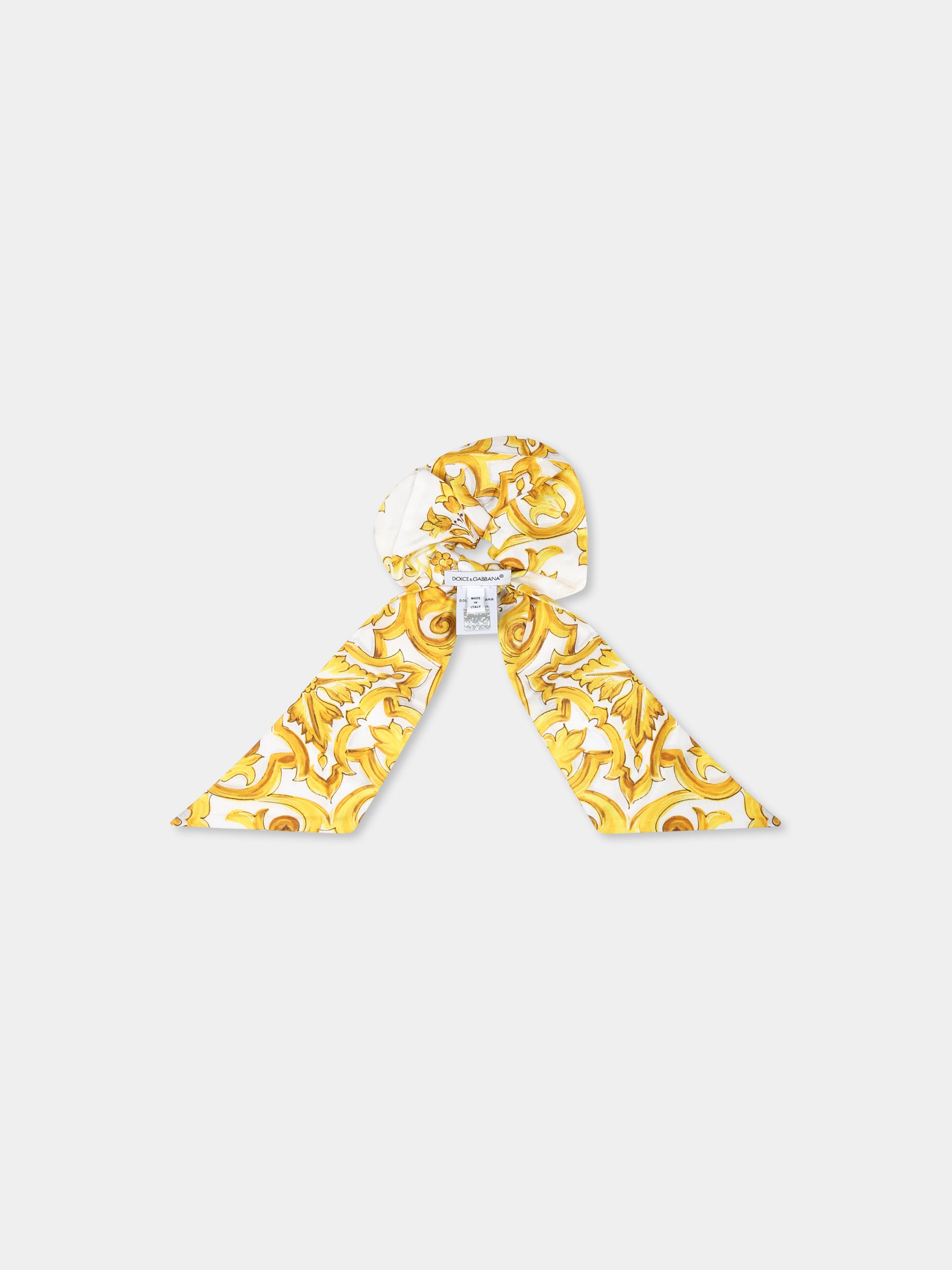 Elastico giallo per bambina con stampa maiolica gialla,Dolce & Gabbana Kids,LB7A22 HI1T5 H23TN