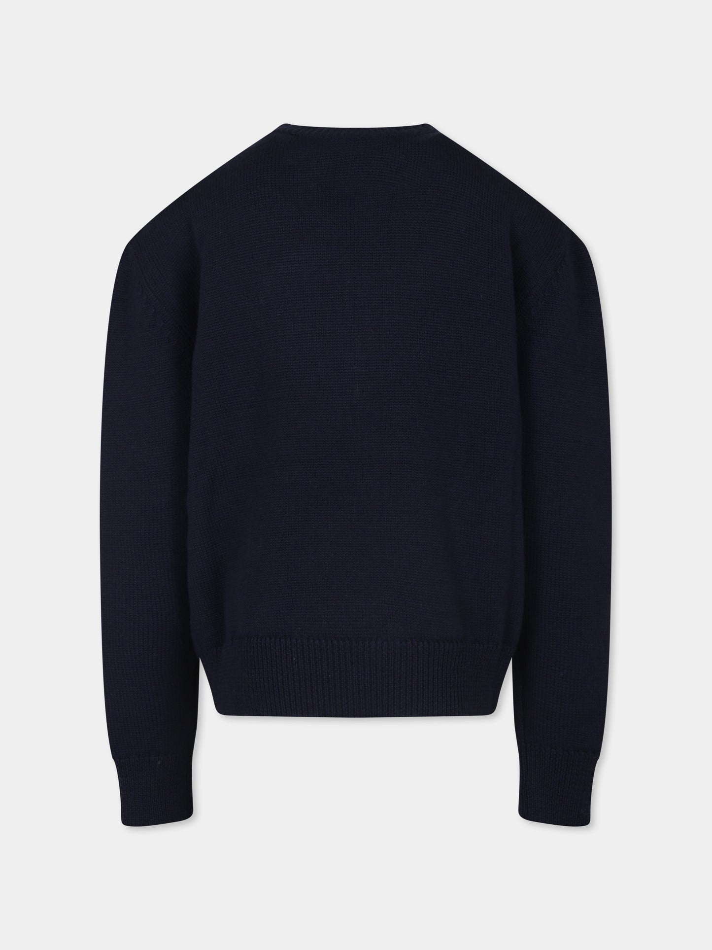 Maglione blu per bambina con logo DG,Dolce & Gabbana Kids,L5KWJ6 JCVV9 B6712