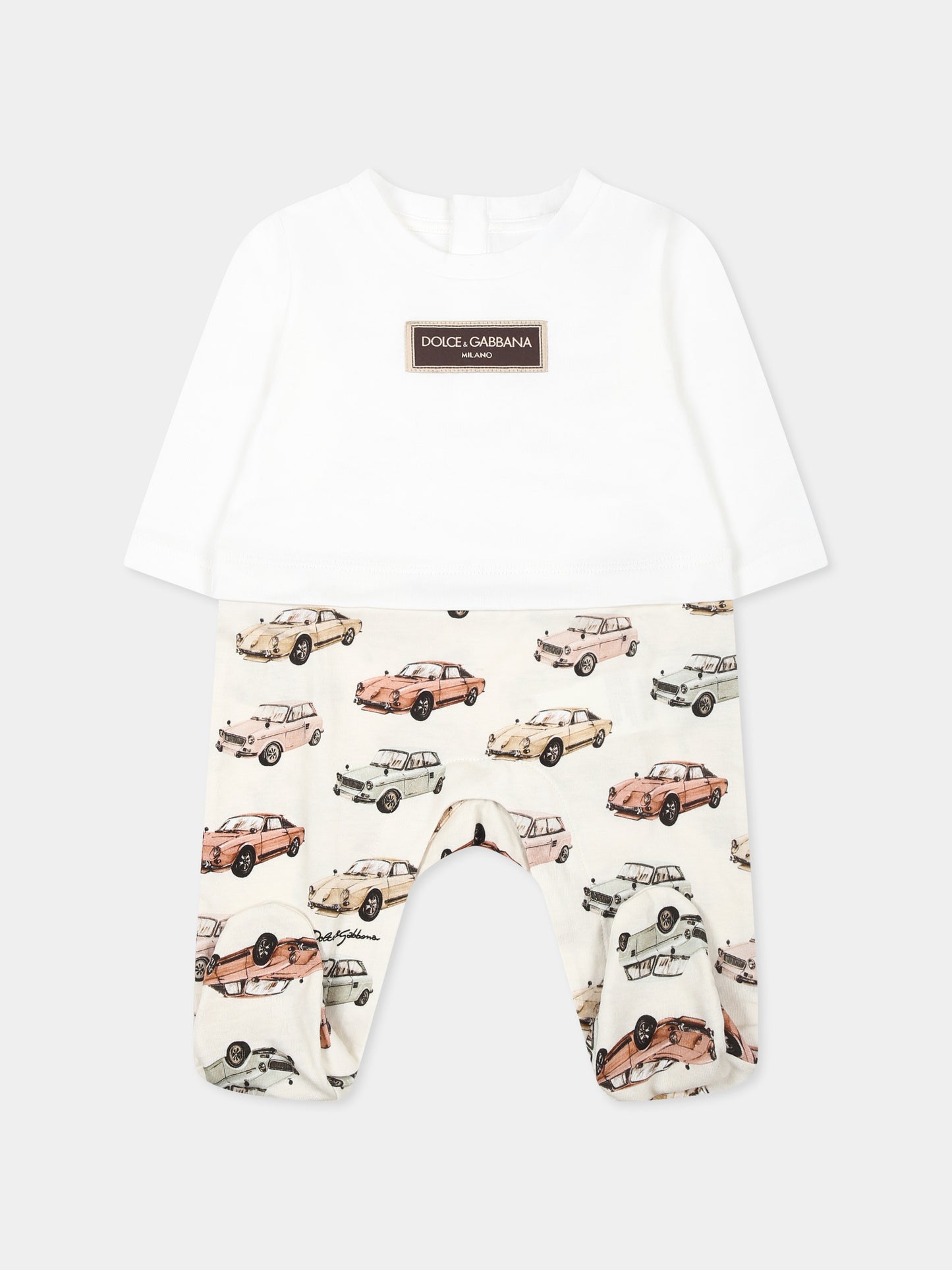 Set tutina bianco per neonato con stampa auto d'epoca,Dolce & Gabbana Kids,L1JO6H G7NXI S9000