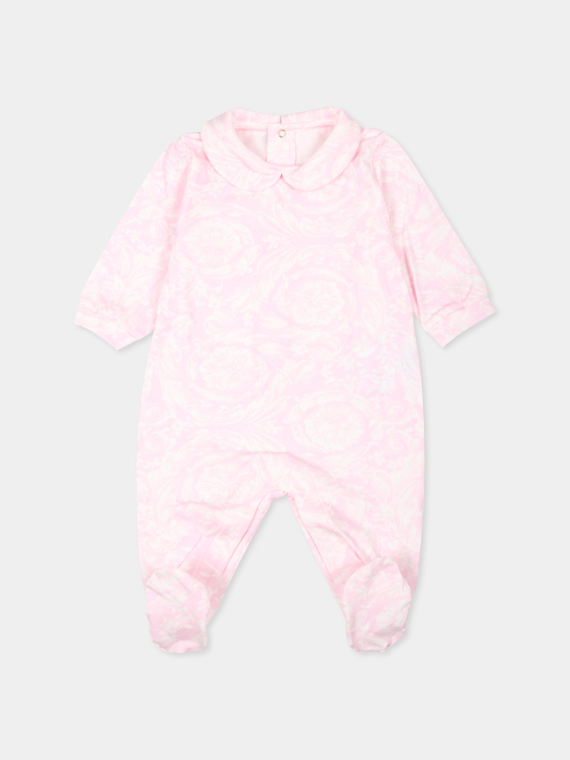 Set tutina rosa per neonata con stampa Barocco,Versace,1000317 1A09533 5P180