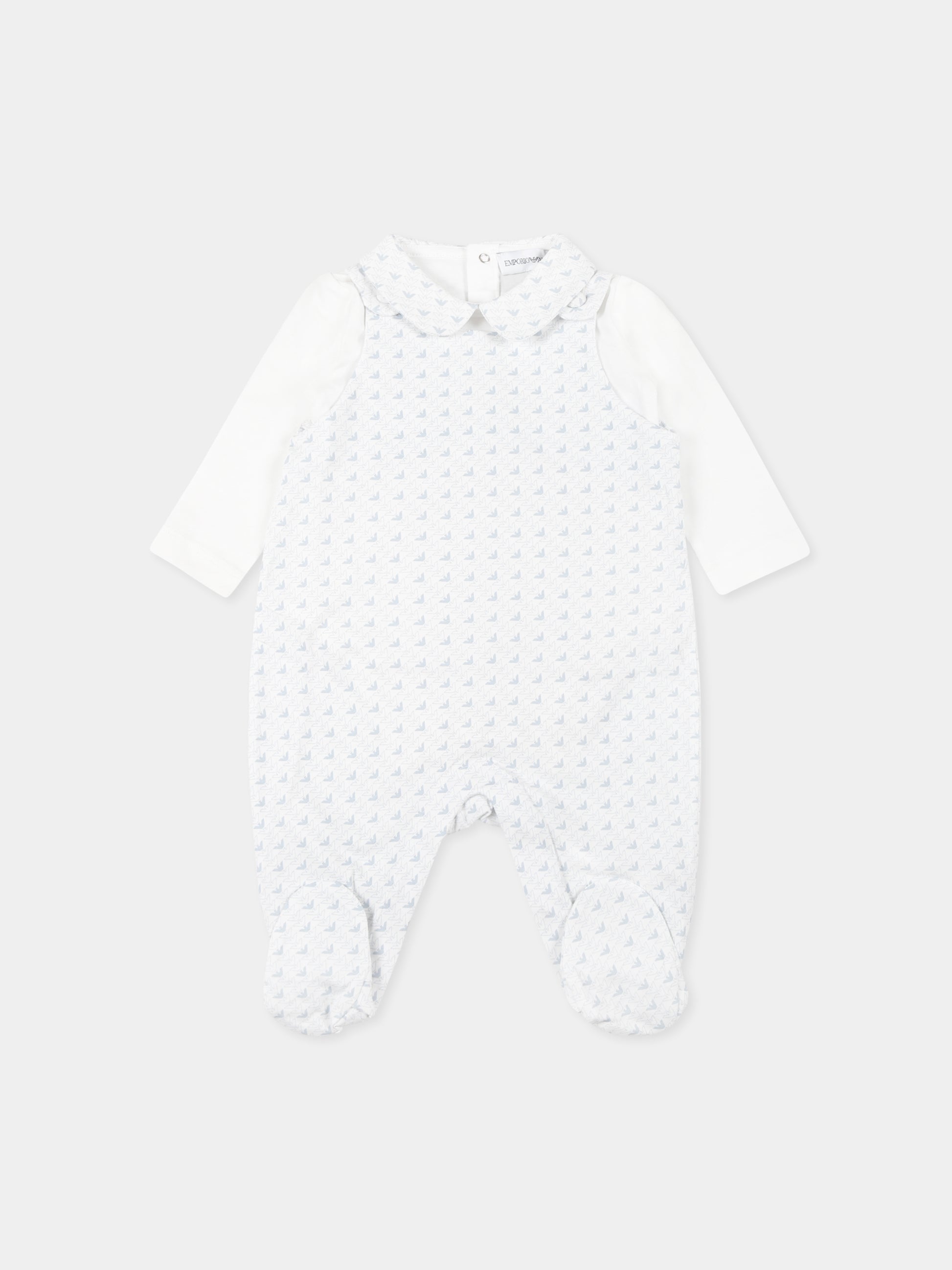 Set tutina bianca per neonato con aquilotto all over,Emporio Armani,EY000003 AF10913 FB054