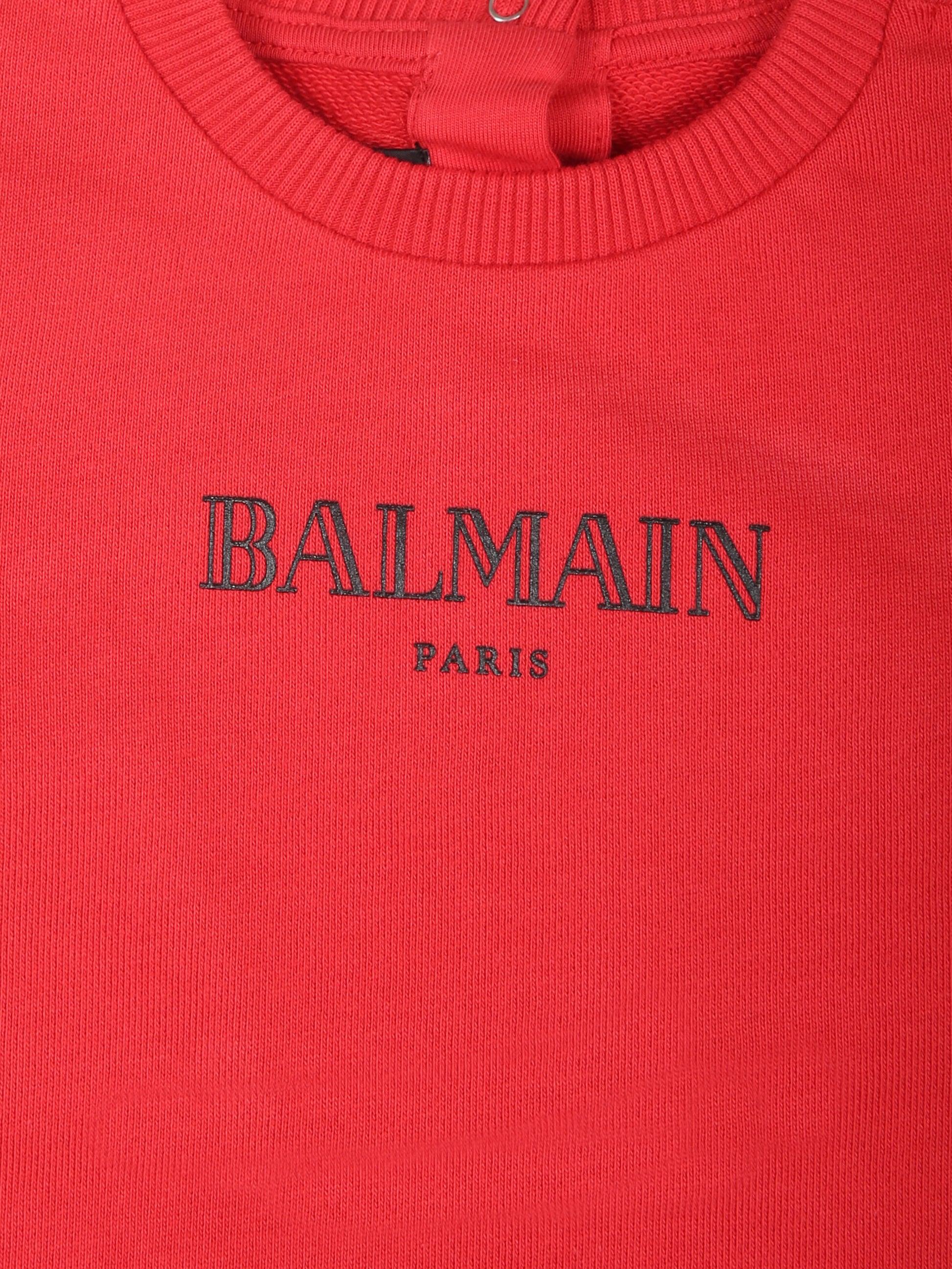 Felpa rossa per neonati con logo,Balmain Kids,BV4560 Z1753 414NE