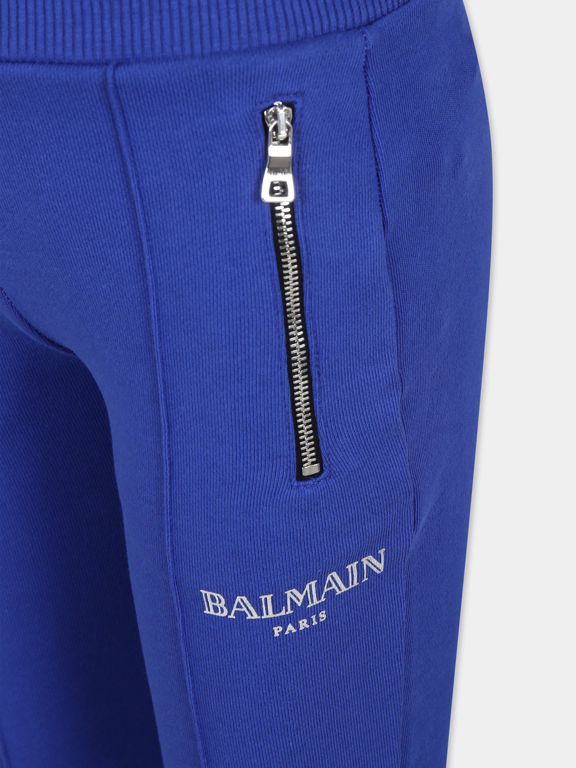 Pantaloni azzurri per bambina con logo,Balmain Kids,BV6A80 Z1753 616AG