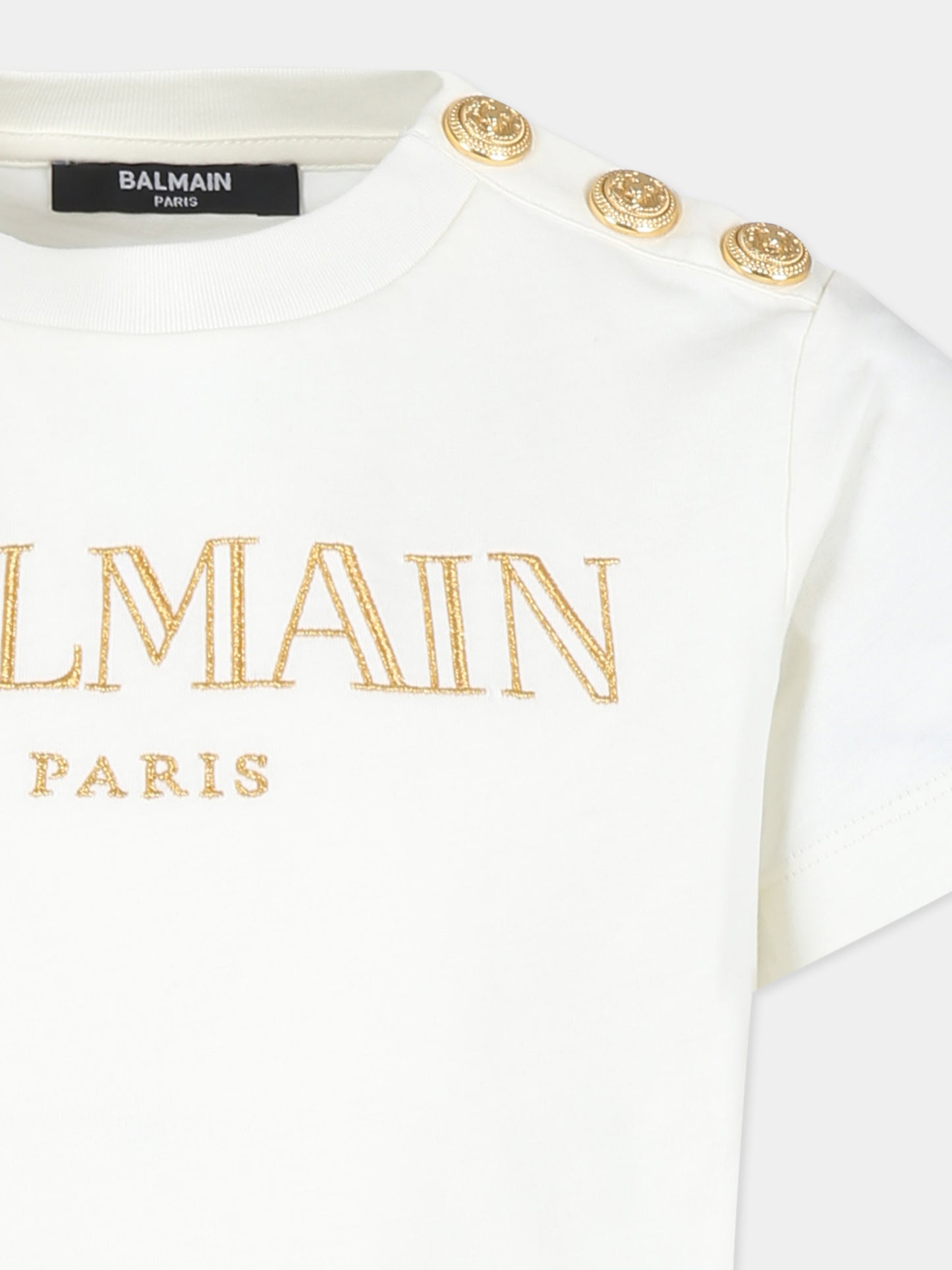 T-shirt avorio per bambina con logo,Balmain Kids,BV8B91 Z0082 102OR