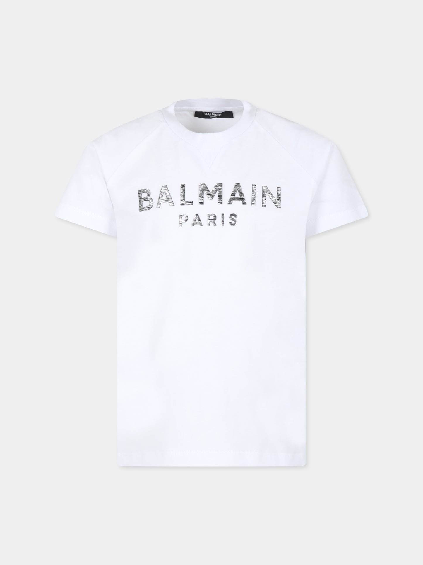 T-shirt bianca per bambini con logo,Balmain Kids,BV8P11 Z0057 100AG