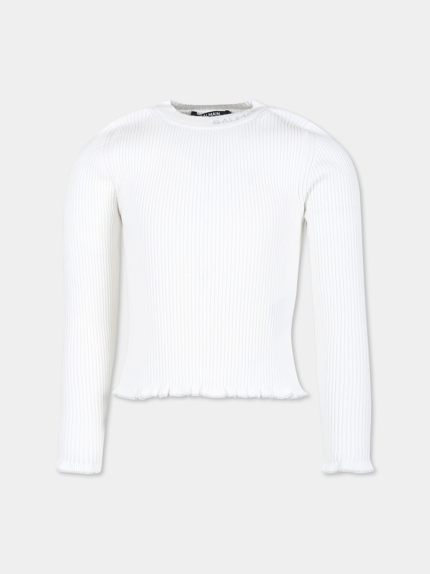 Maglione avorio per bambina con logo,Balmain Kids,BV9A20 Z2358 102AG