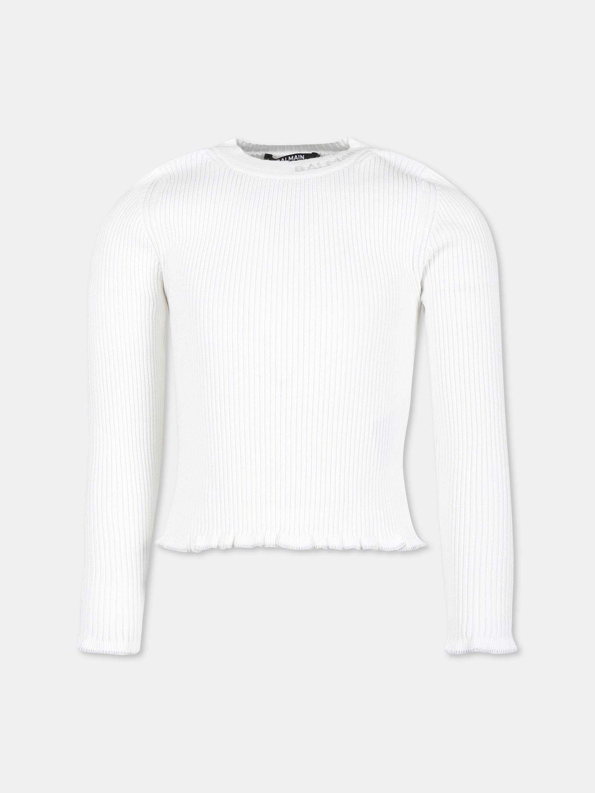 Maglione avorio per bambina con logo,Balmain Kids,BV9A20 Z2358 102AG