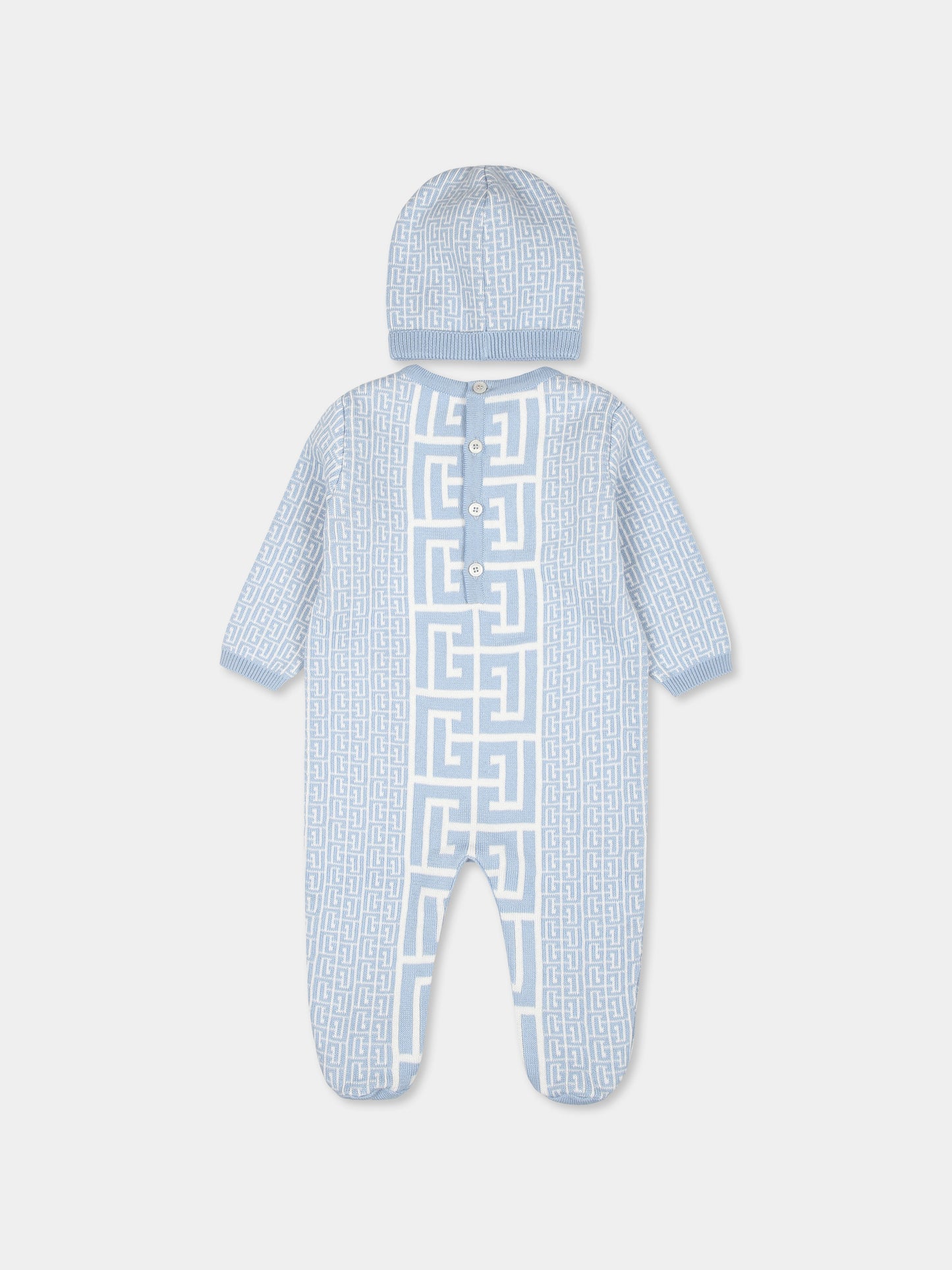 Set tutina celeste per neonato con motivo geometrico,Balmain Kids,BVB58A Z2312 102CE