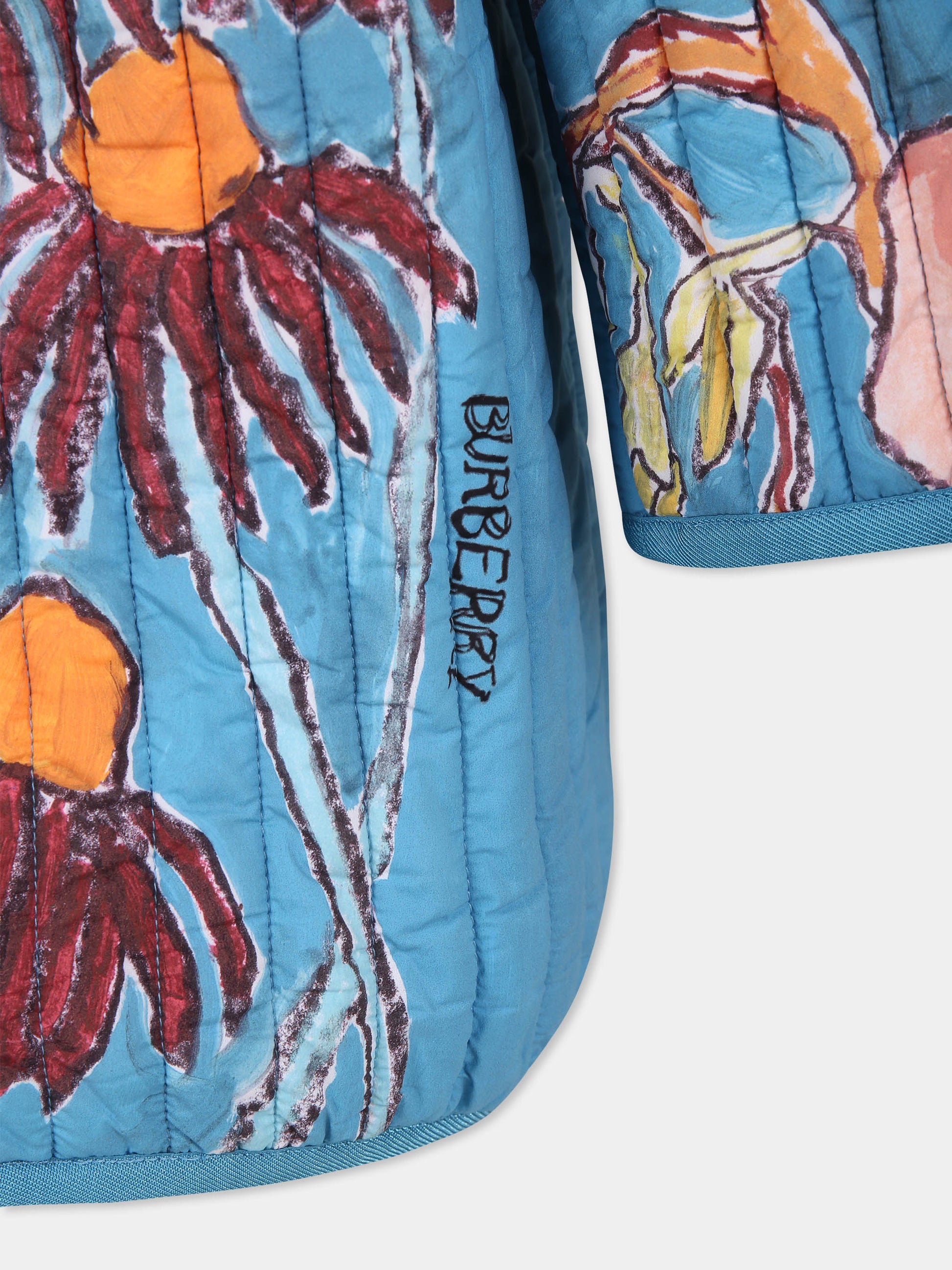 Piumino azzurro per bambina con fiori,Burberry Kids,8088797 A5499