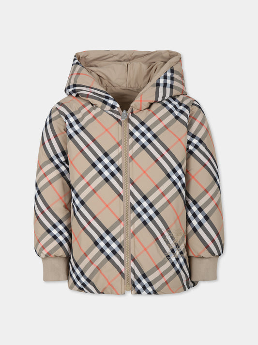 Piumino reversibile beige per bambini con check vintage,Burberry Kids,8092462 B9368