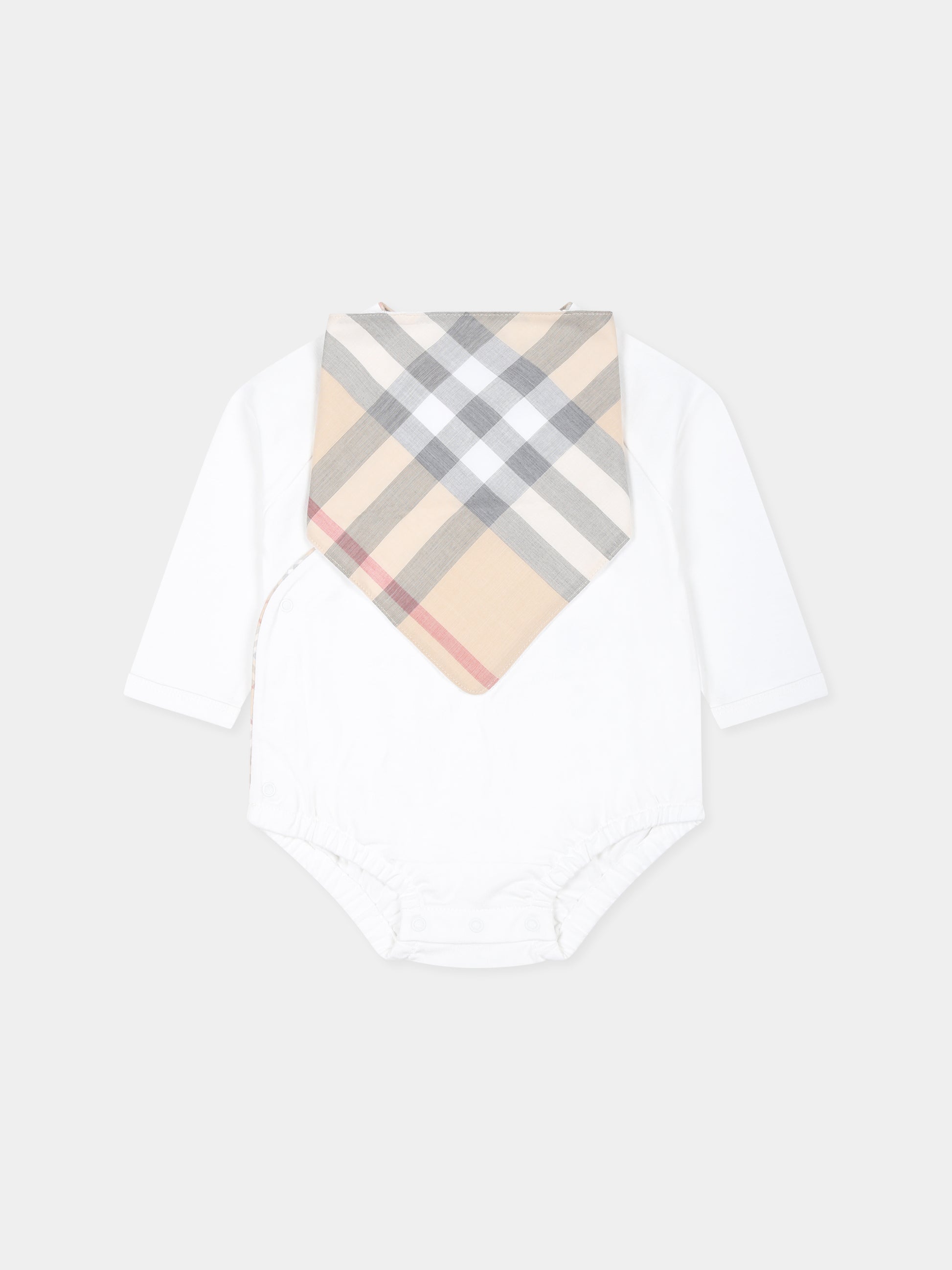 Set body bianco per neonati con check vinatge,Burberry Kids,8097184 A1464