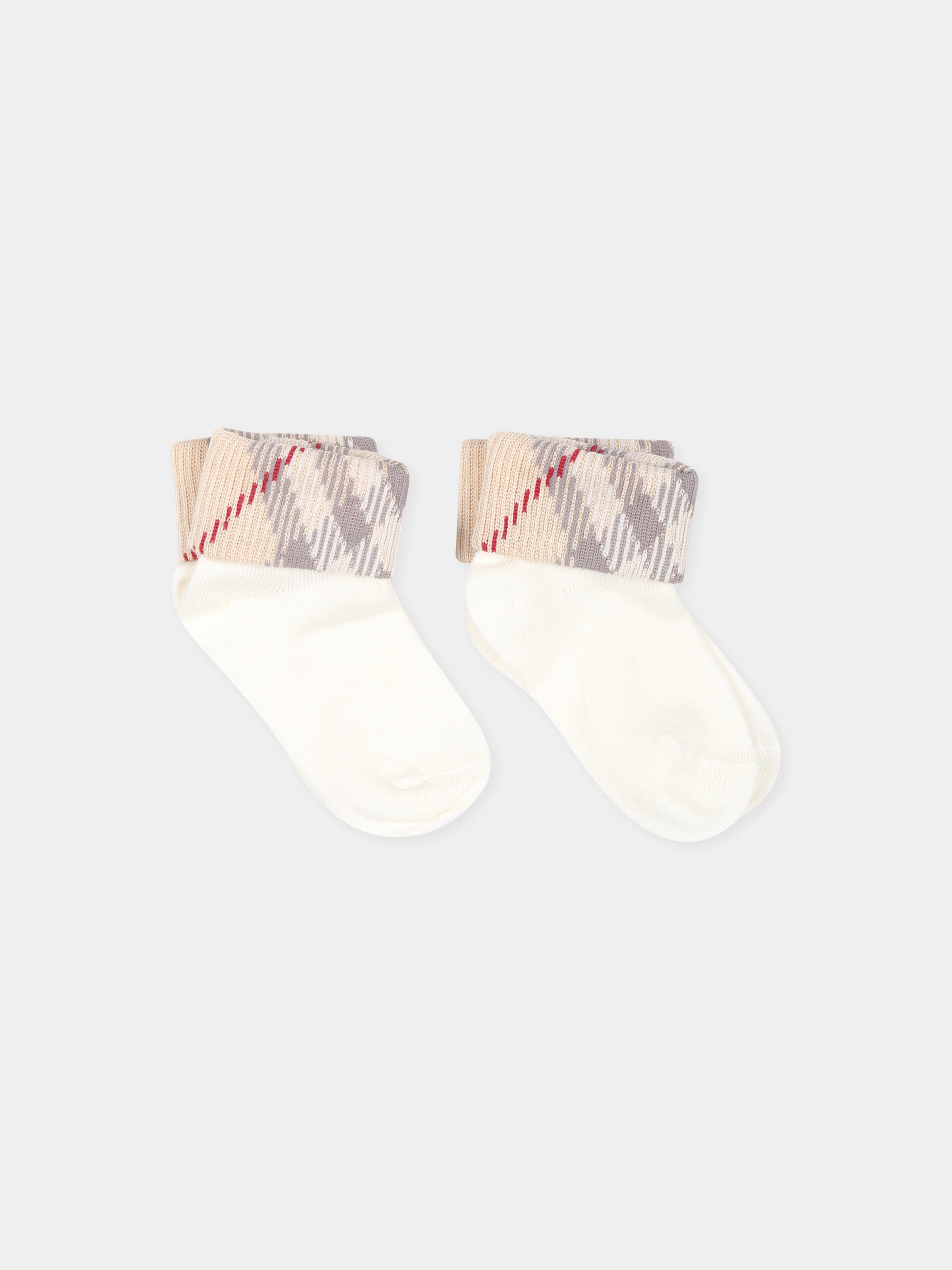 Set calzini avorio per neonati con check vinatge,Burberry Kids,8096368 A1464