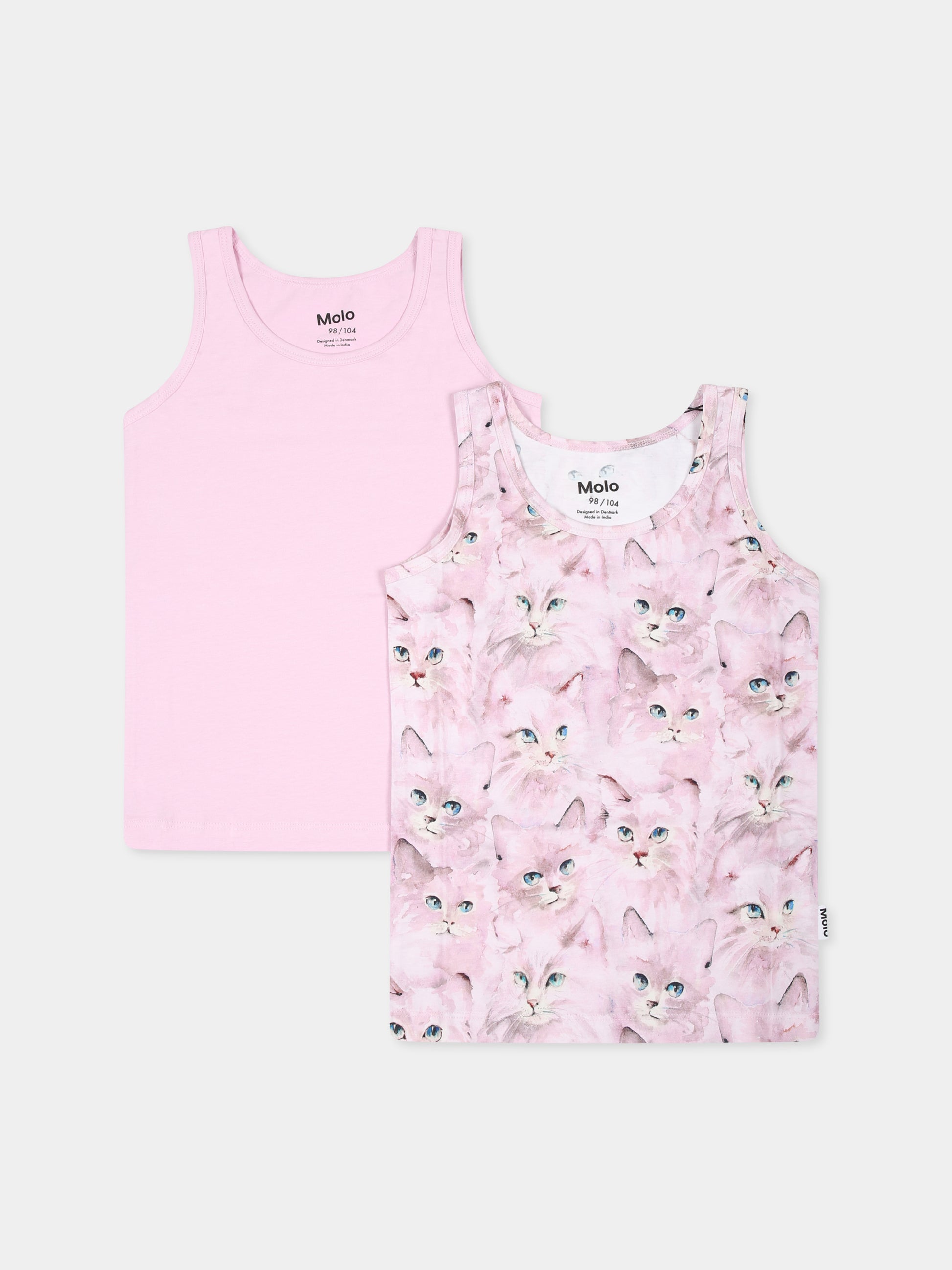 Set slip rosa per bambina con stampa gatti,Molo,2W24Q801 9208